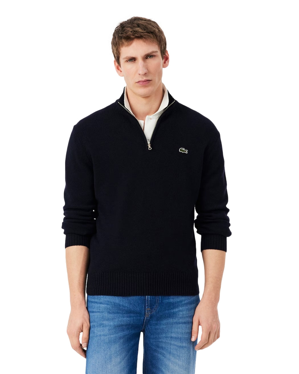 Lacoste Zipper High Neck Wool Sweater Genser Navy