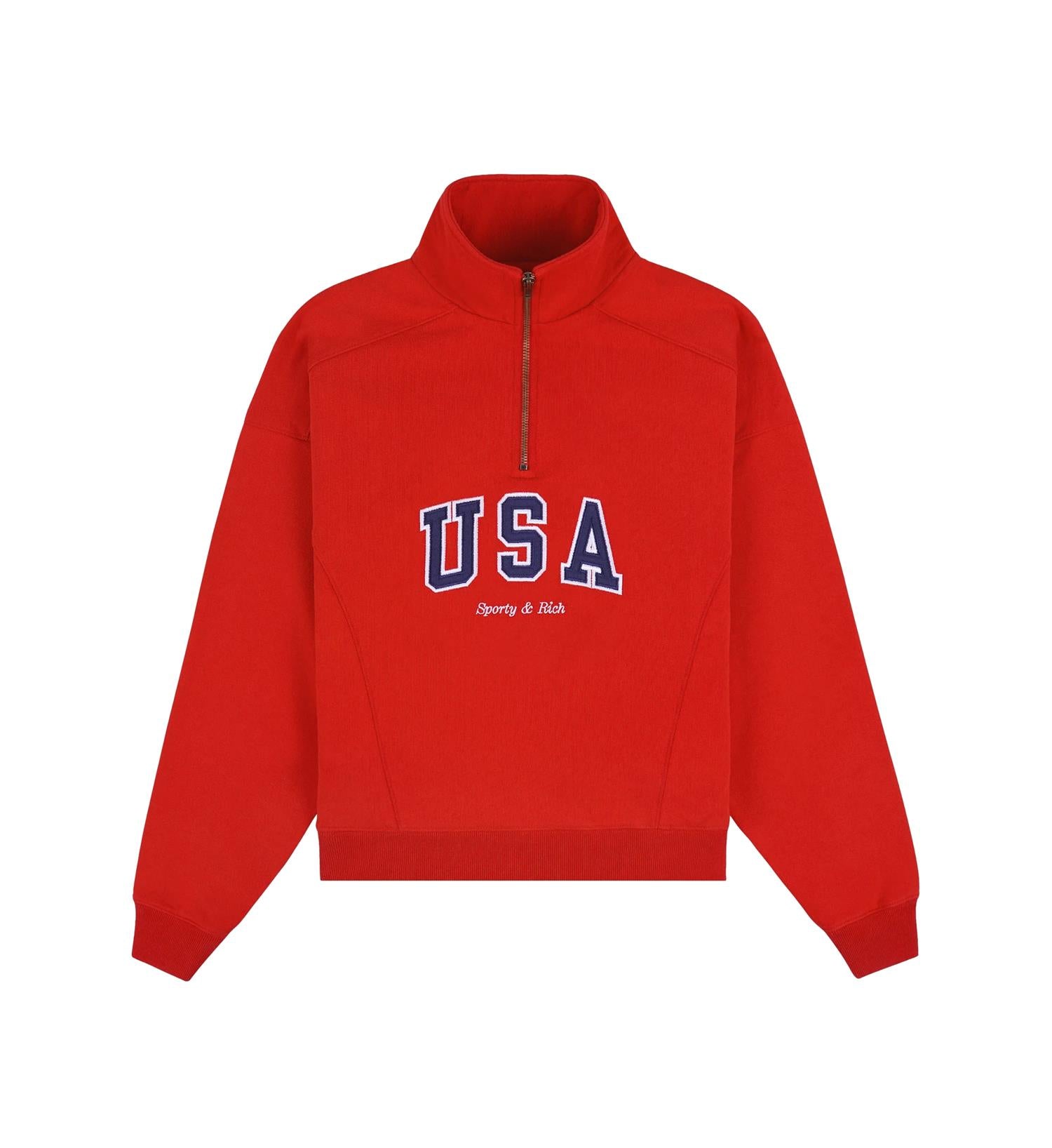 Sporty & Rich USA Quarter Zip Genser Rød - modostore.no