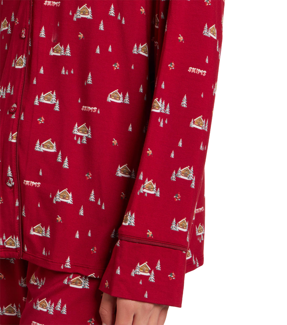 SKIMS Printed Skims Sleep Long Sleeve Button Up Set Brick Frosty Cabin Undertøy Rød