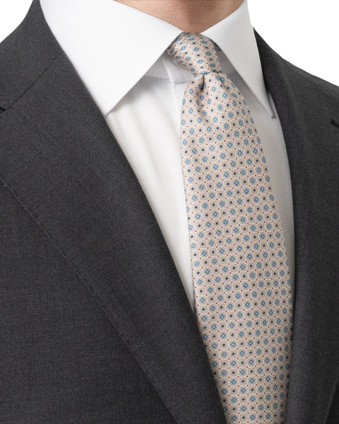 Eton Geometric Print Silk Tie Slips Beige Mønster