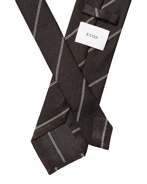 Eton Striped Genadine Silk Tie Slips Brun Mønster
