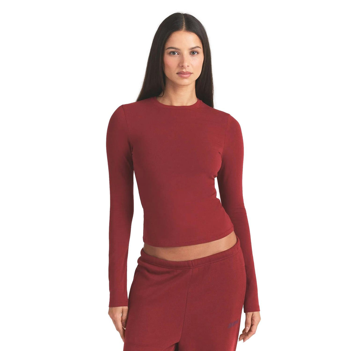 SKIMS Cotton Jersey langermet genser i merlot