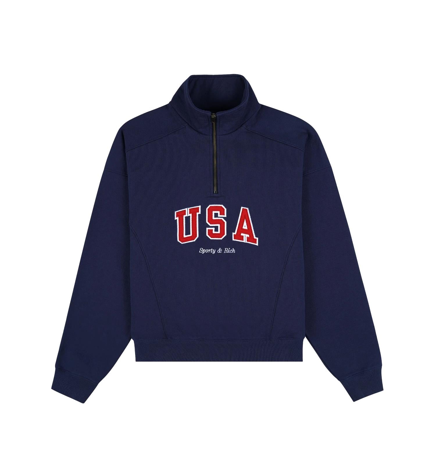 Sporty & Rich USA Quarter Zip Genser Navy - modostore.no