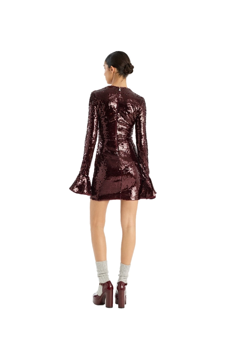 ROTATE Sequins Ls Mini Dress Kjole Burgunder - modostore.no