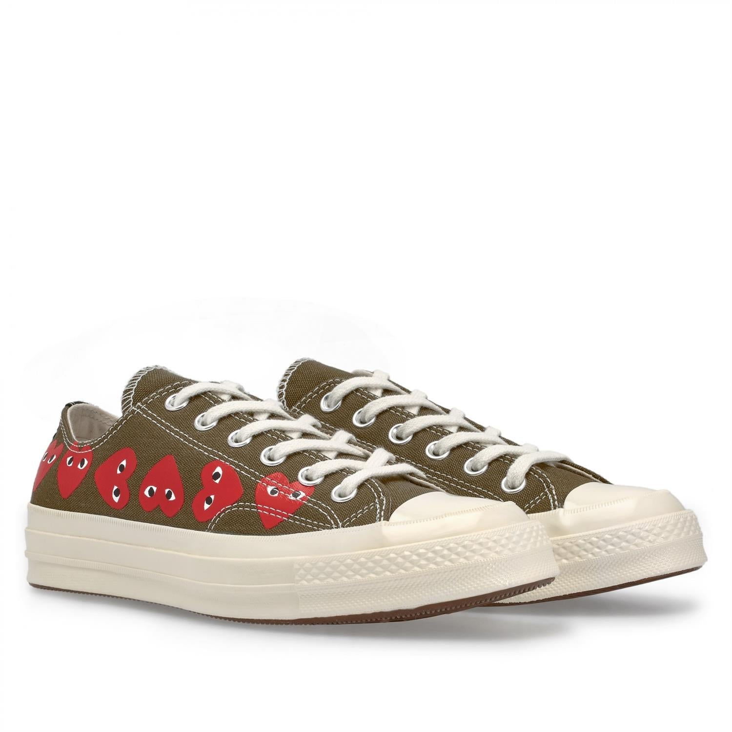 Comme des Garcons Play x Converse CDG Multi LOW Top Khaki Sko Grønn - modostore.no