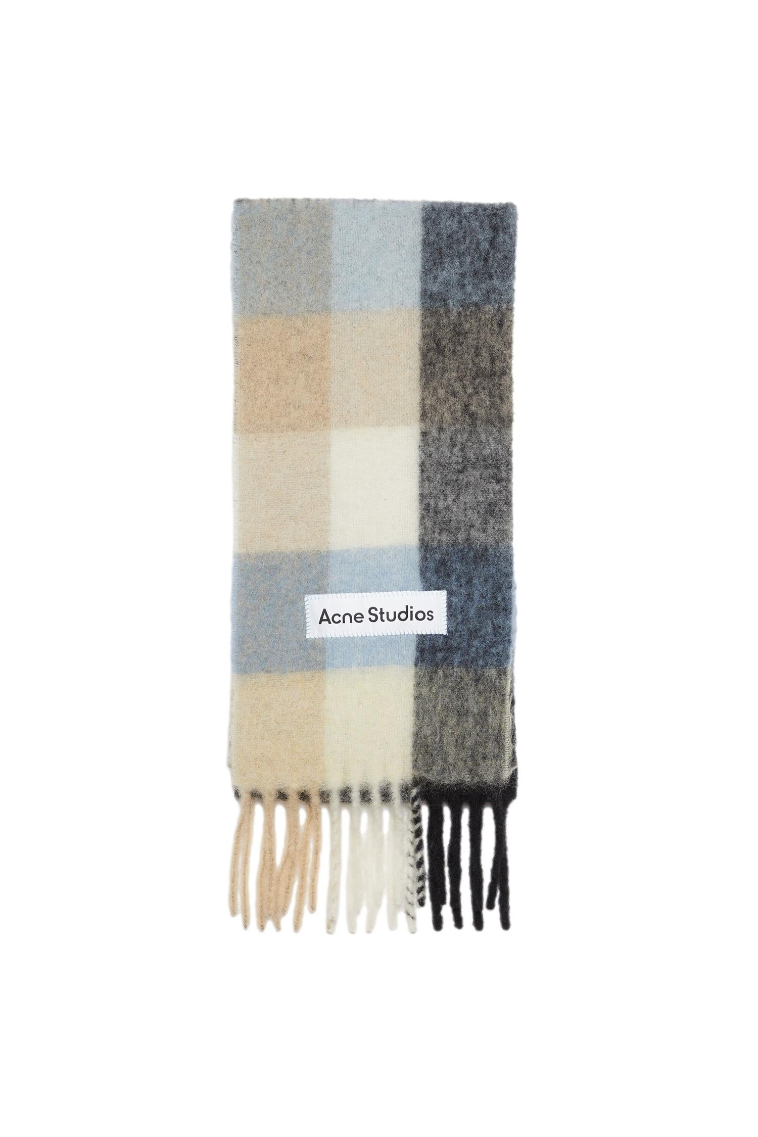 Acne Mohair Checked Scarf Skjerf Blå Og Beige