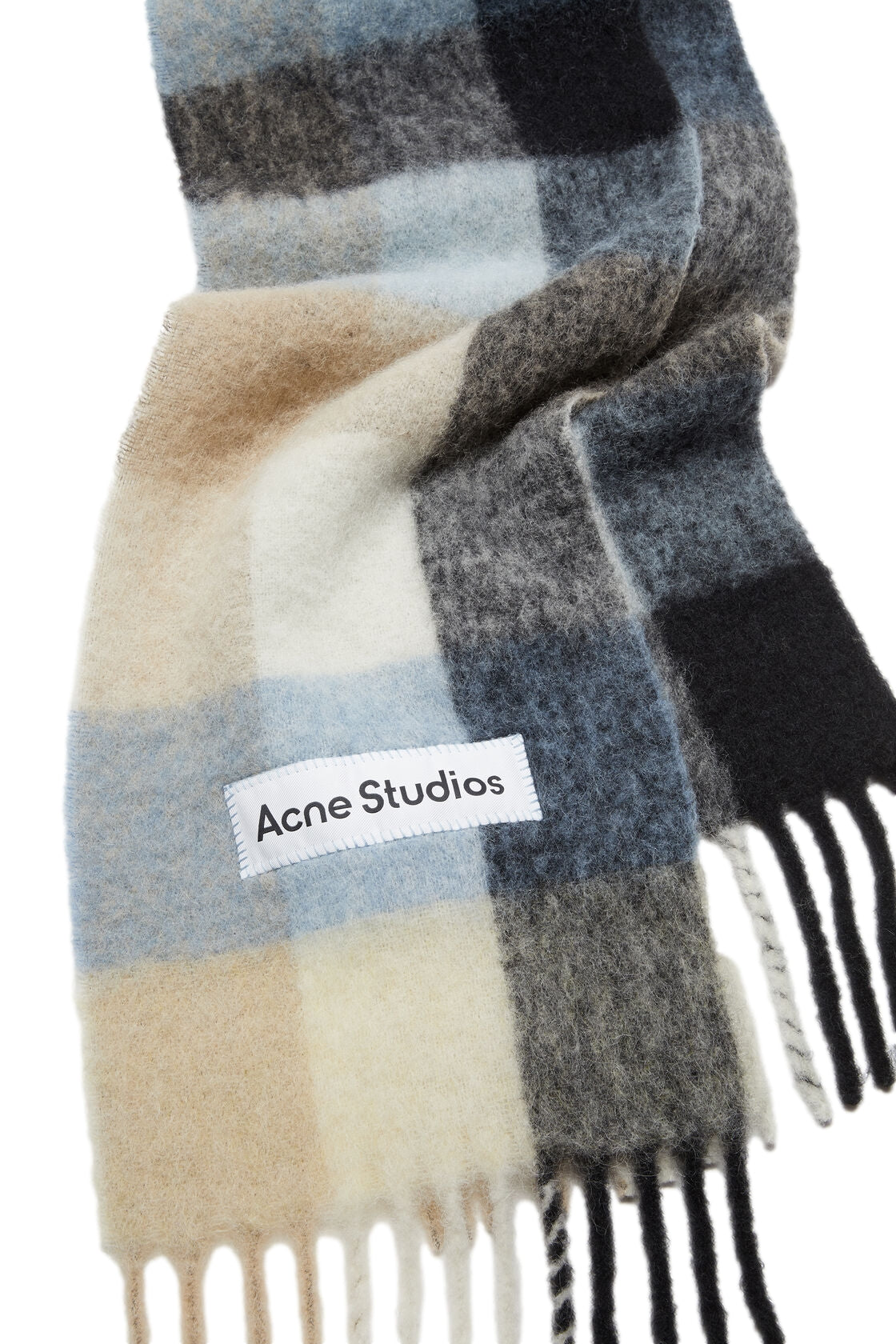 Acne Mohair Checked Scarf Skjerf Blå Og Beige - modostore.no