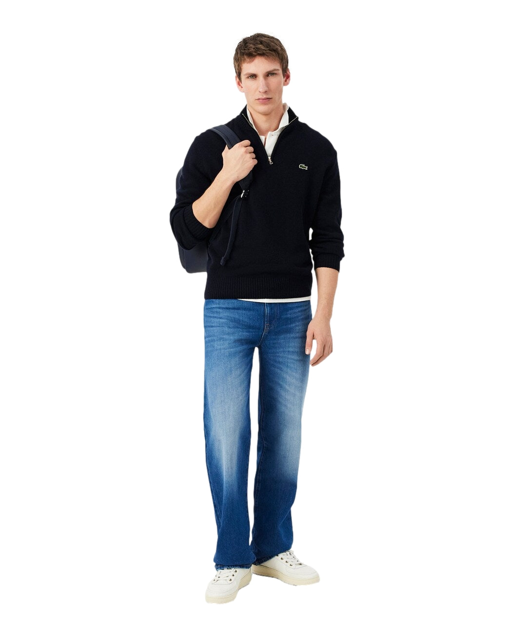 Lacoste Zipper High Neck Wool Sweater Genser Navy