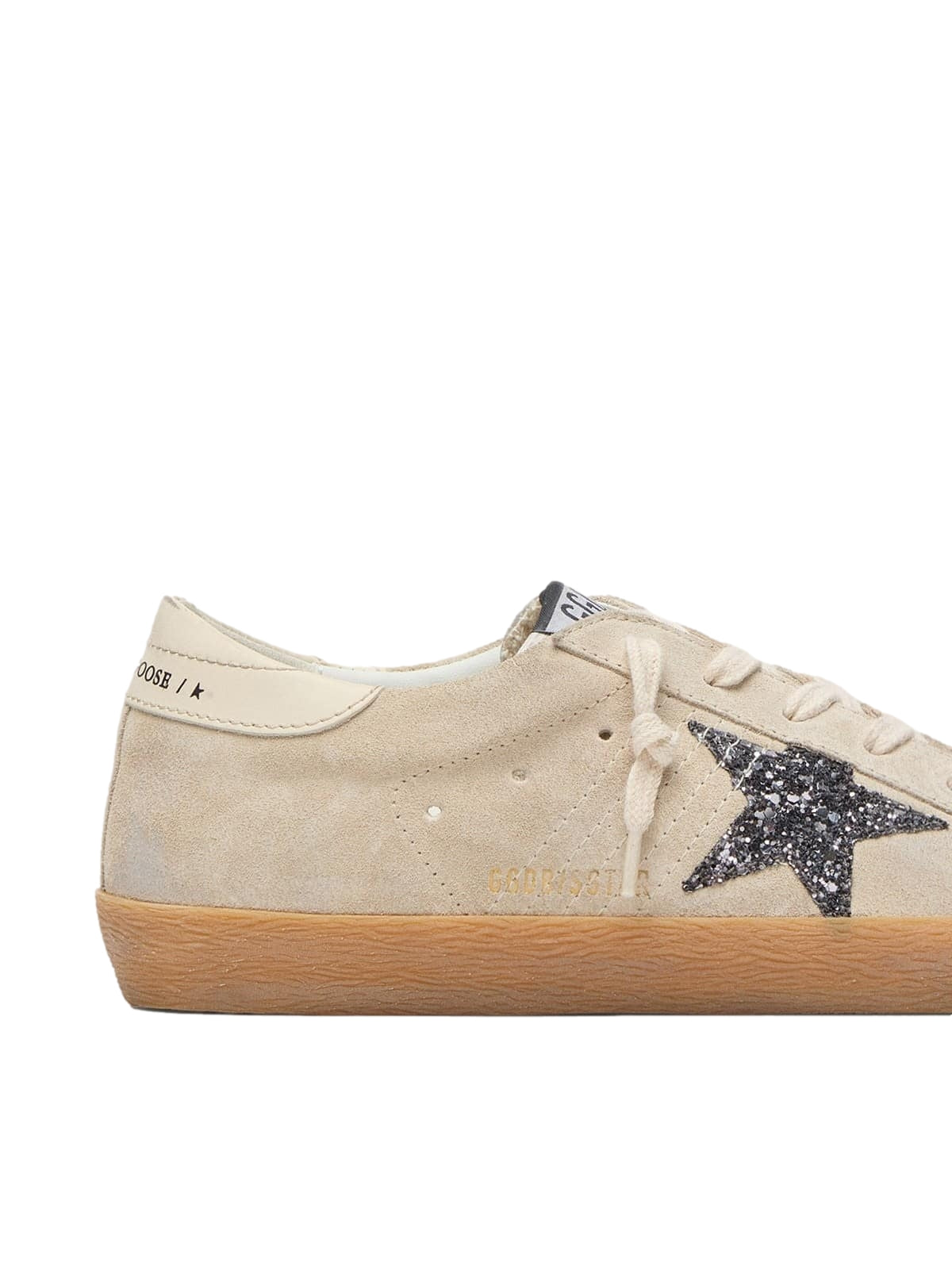 Golden Goose Super-Star Ice-Gray Suede/Silver Glitter Star/Leather Heel Tab Sko Beige
