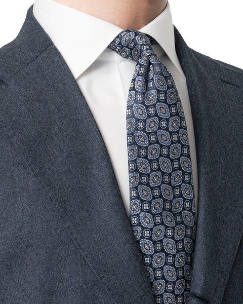 Eton Medallion Woven Slik Tie Slips Blå