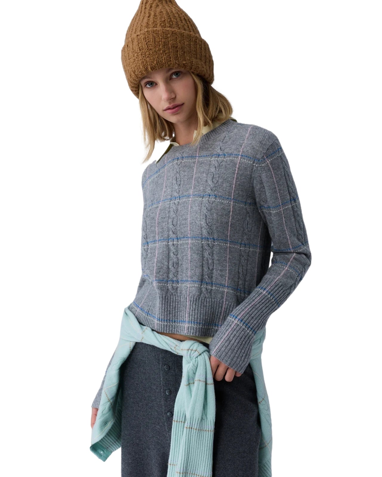 Guest In Residence Shrunken Check Crew Genser Grå Mønster