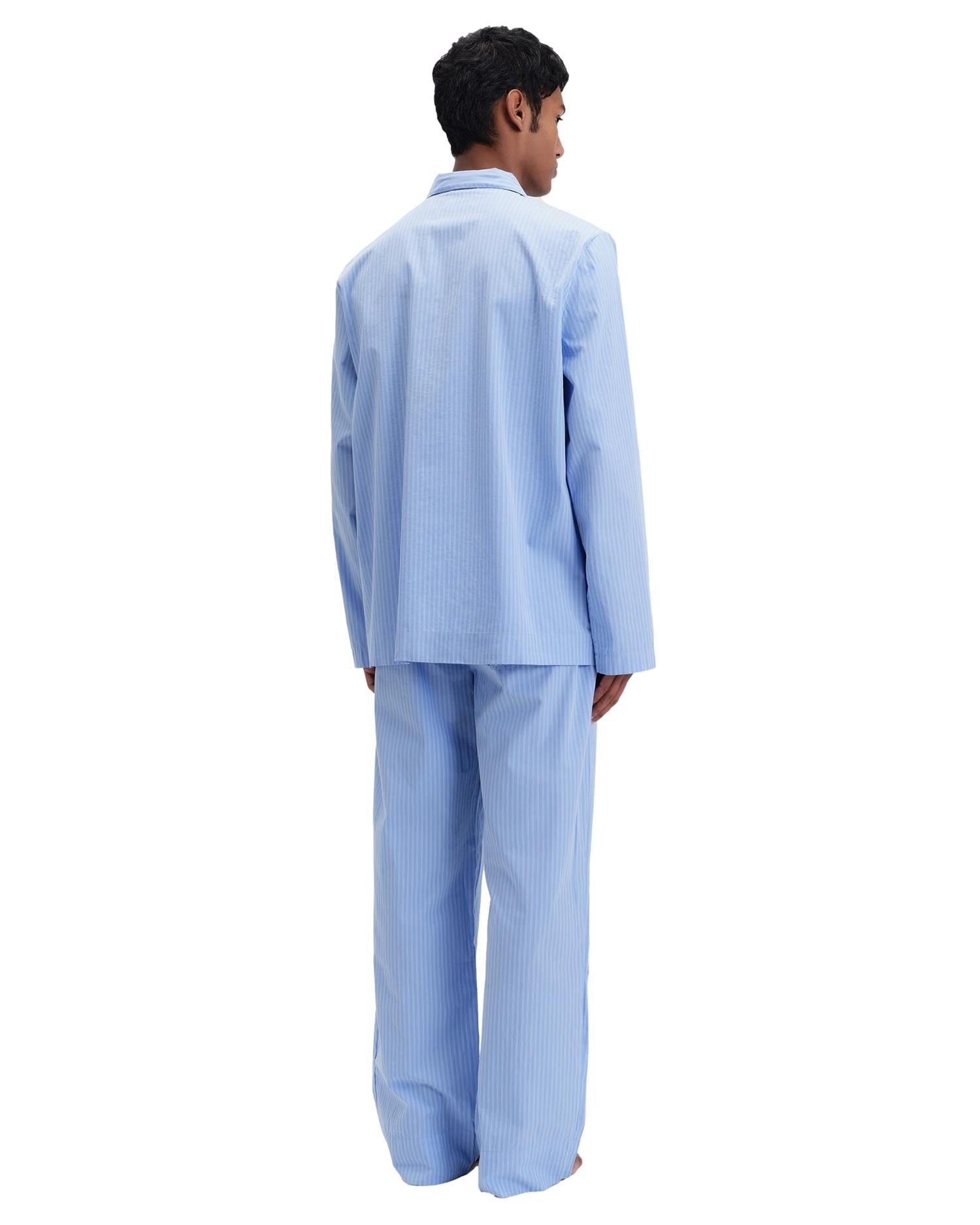 Tekla Poplin Pyjamas Long Sleeve Shirt Pin Stripes Undertøy Blå