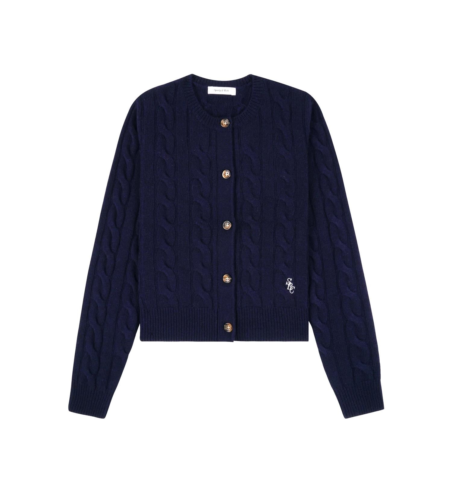 Sporty & Rich SRC Cable-knit Cashmere Cardigan Cardigan Navy - modostore.no