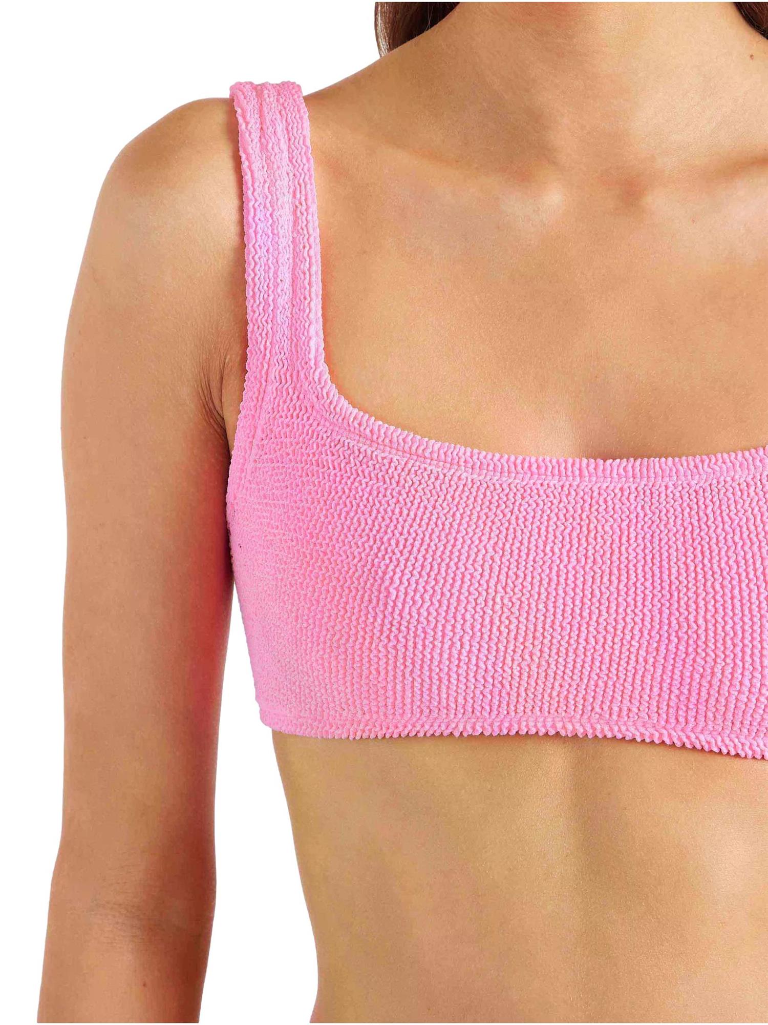 Hunza G Xandra bikini i rosa med bubblegum-farge, myk og formtilpasset bikinibekledning for sommerbruk.