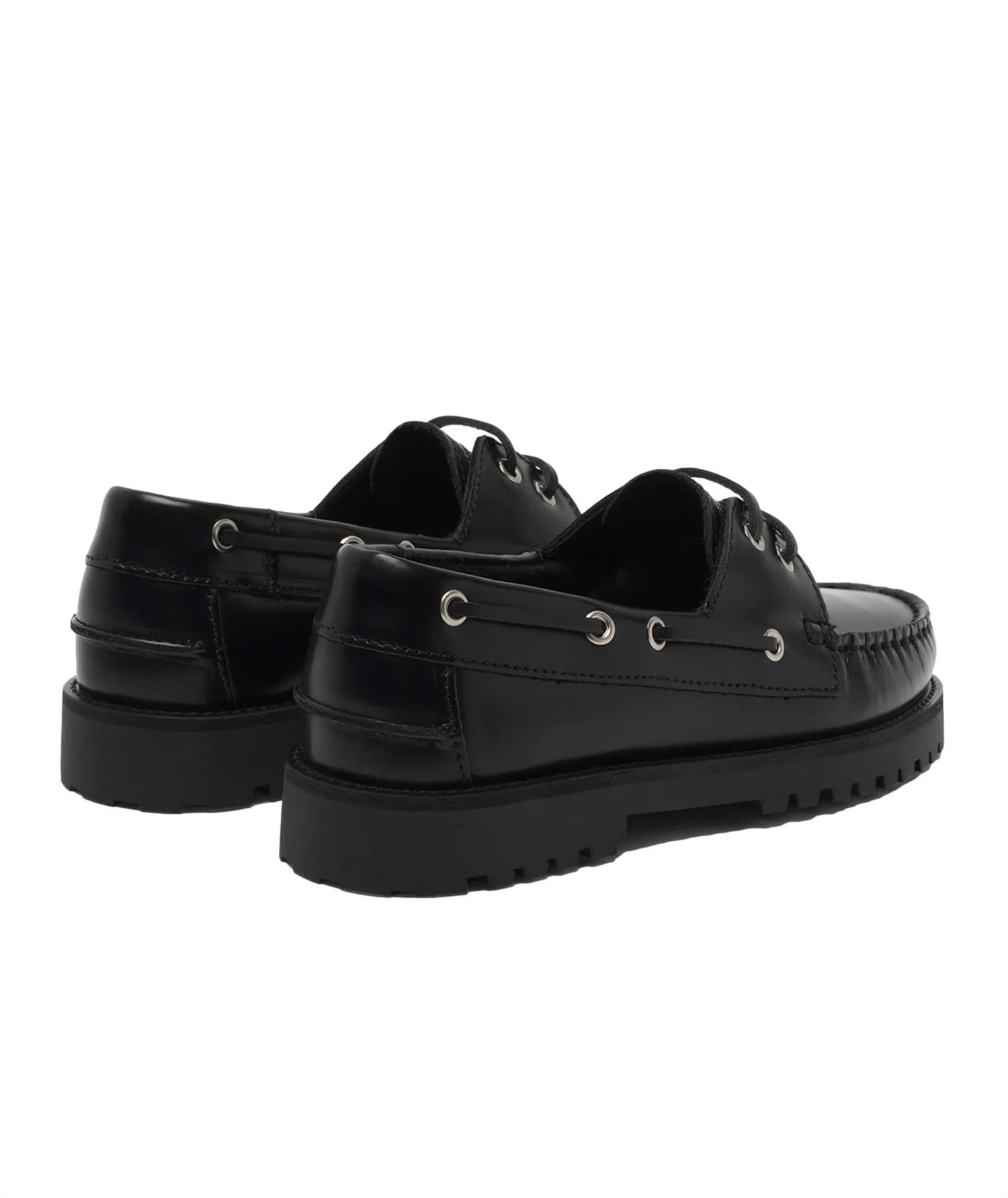 Garment Project Ollie Boat Shoe - Black Polido Leather Sko Blank Sort
