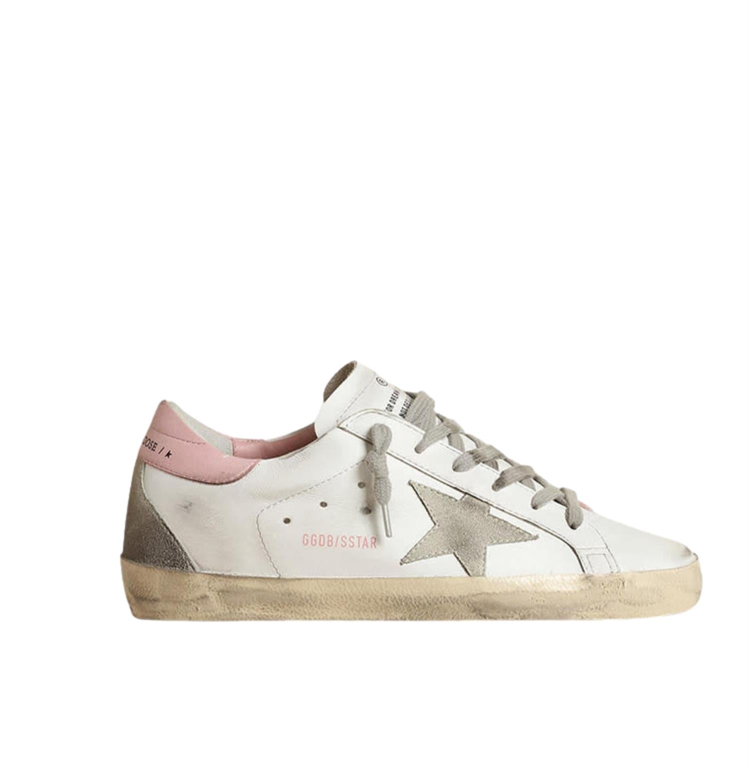 Golden Goose Super-Star With Gray Suede Star And Pink Leather Heel Tab Sko Hvit Og Rosa