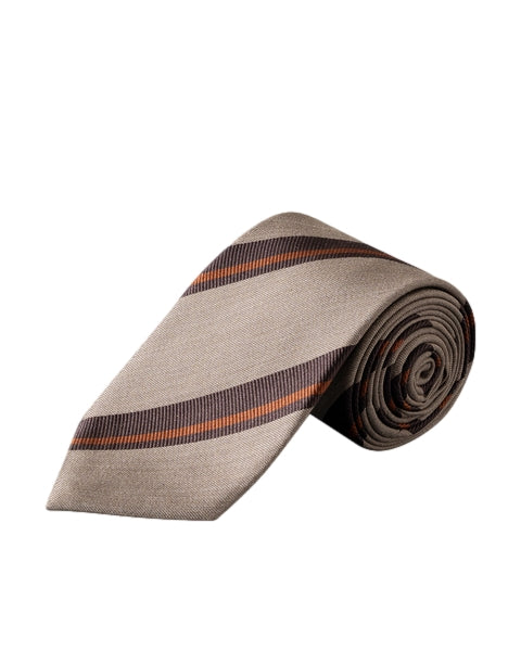 Eton Striped Woven Shantung Silk Tie Slips Beige Mønster