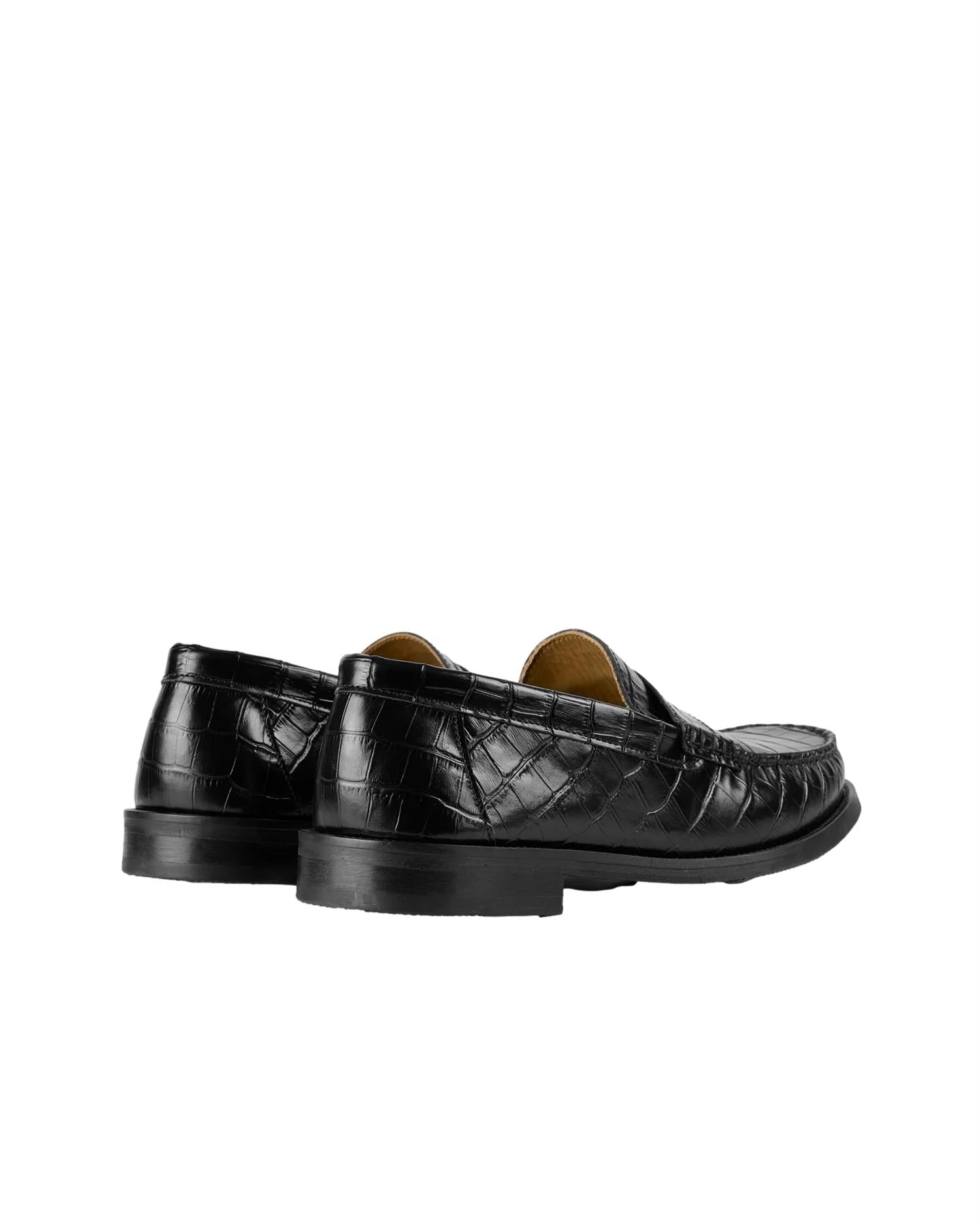 Garment Project Miles Penny Loafer - Black Croco Leather Sko Sort Mønster