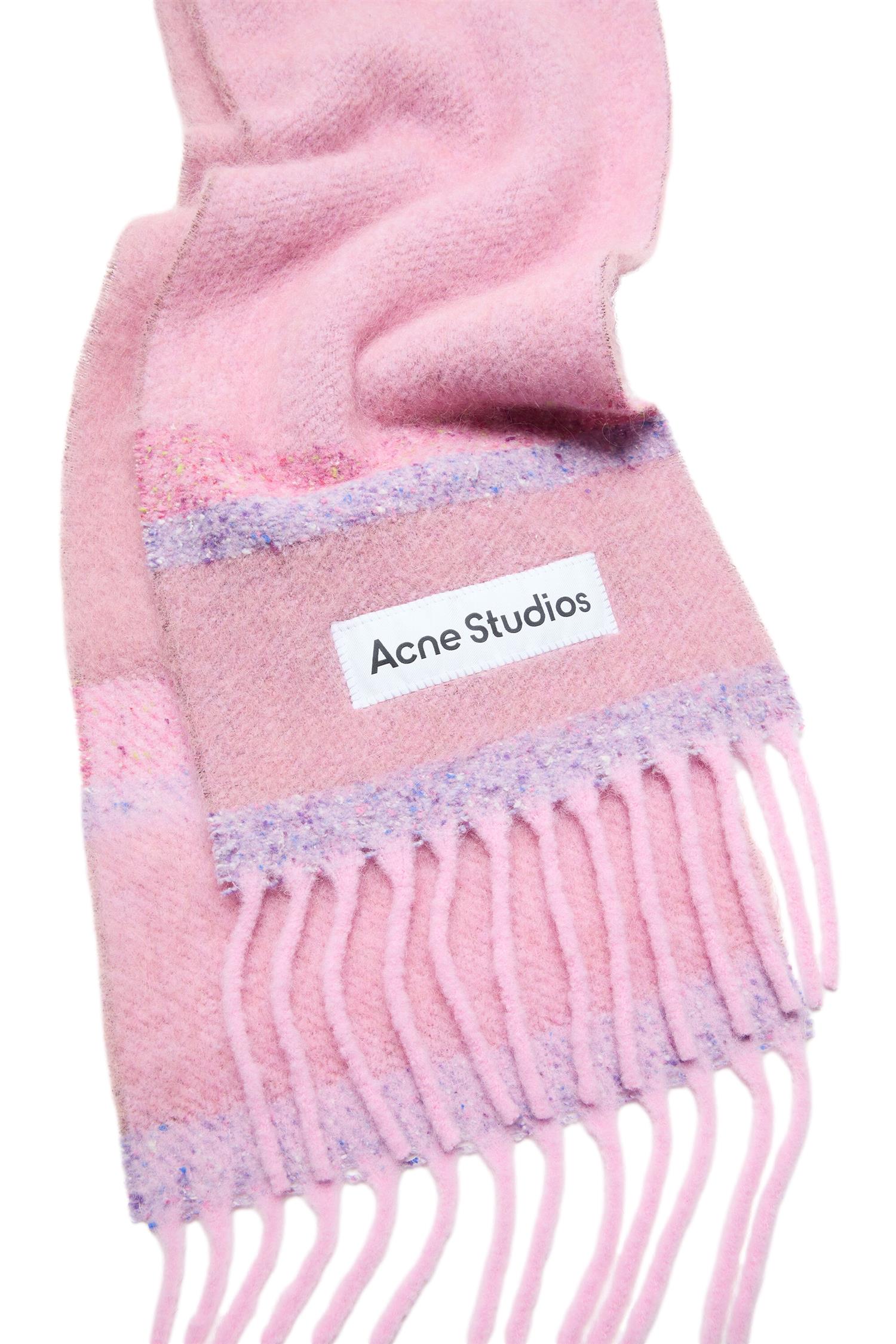 Acne Fringed Scarf Logo Skjerf Rosa Mønster