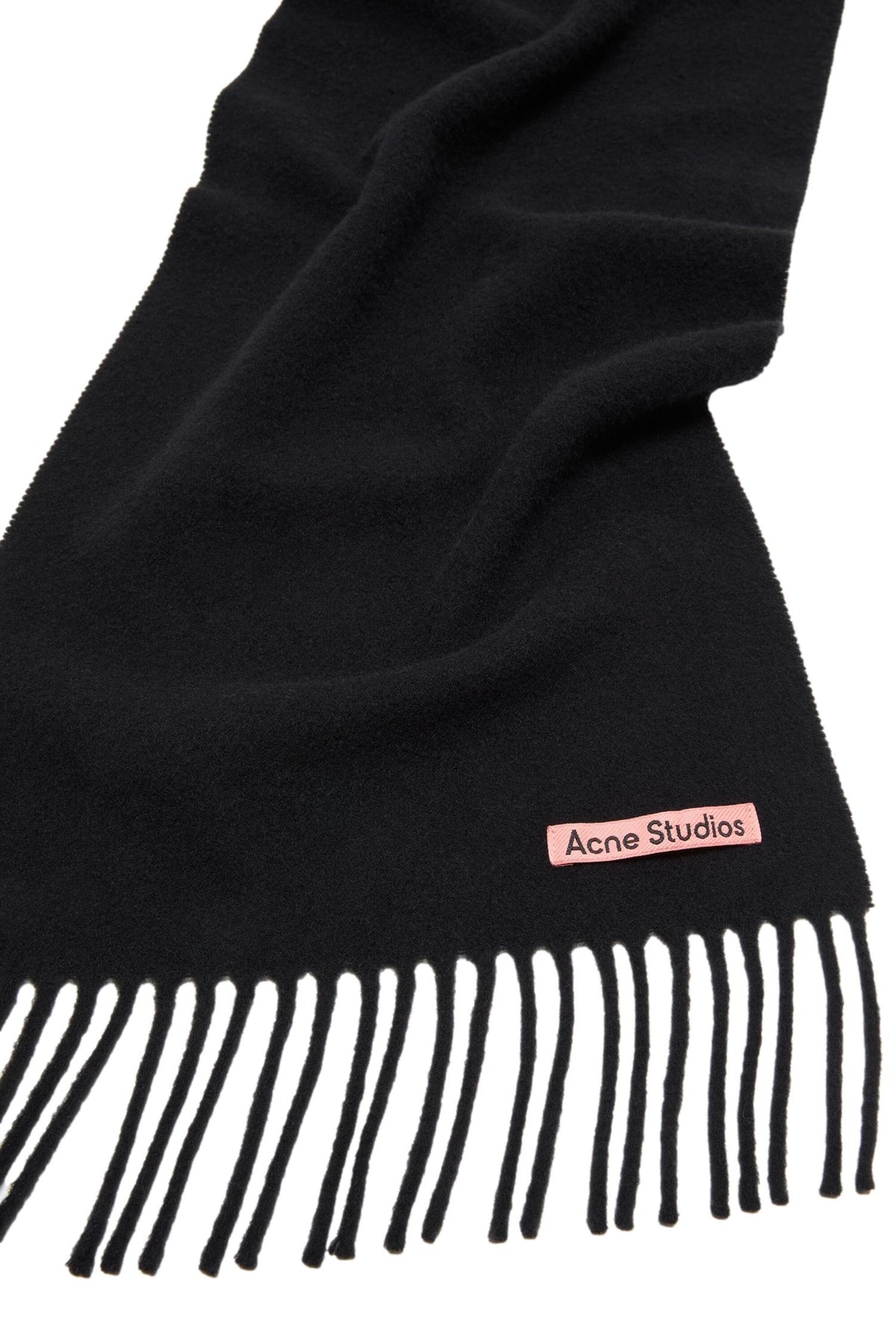 Acne Fringe Wool Scarf - Skinny Skjerf Sort