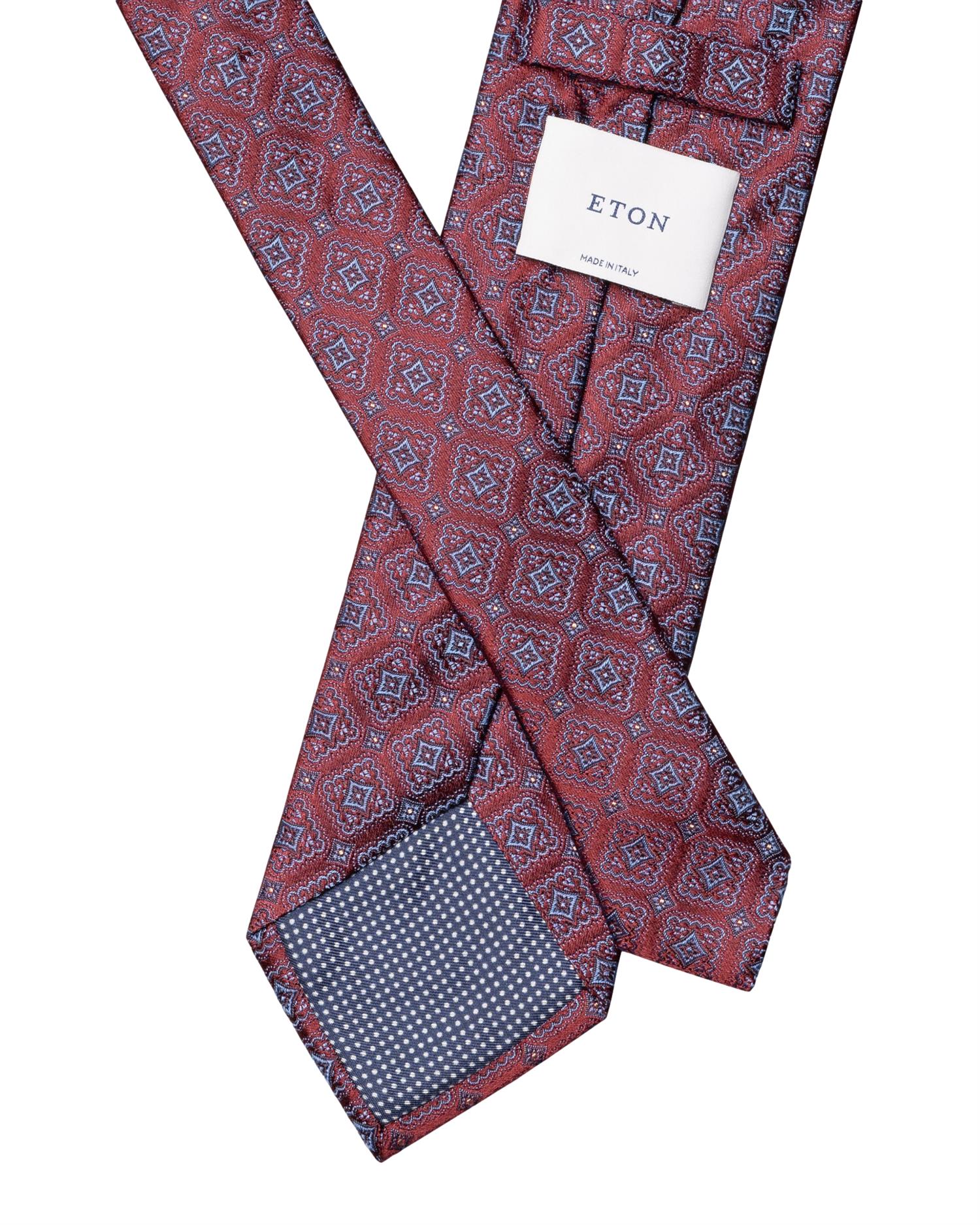 Eton Medallion Woven Silk Tie Slips Rødt Mønster