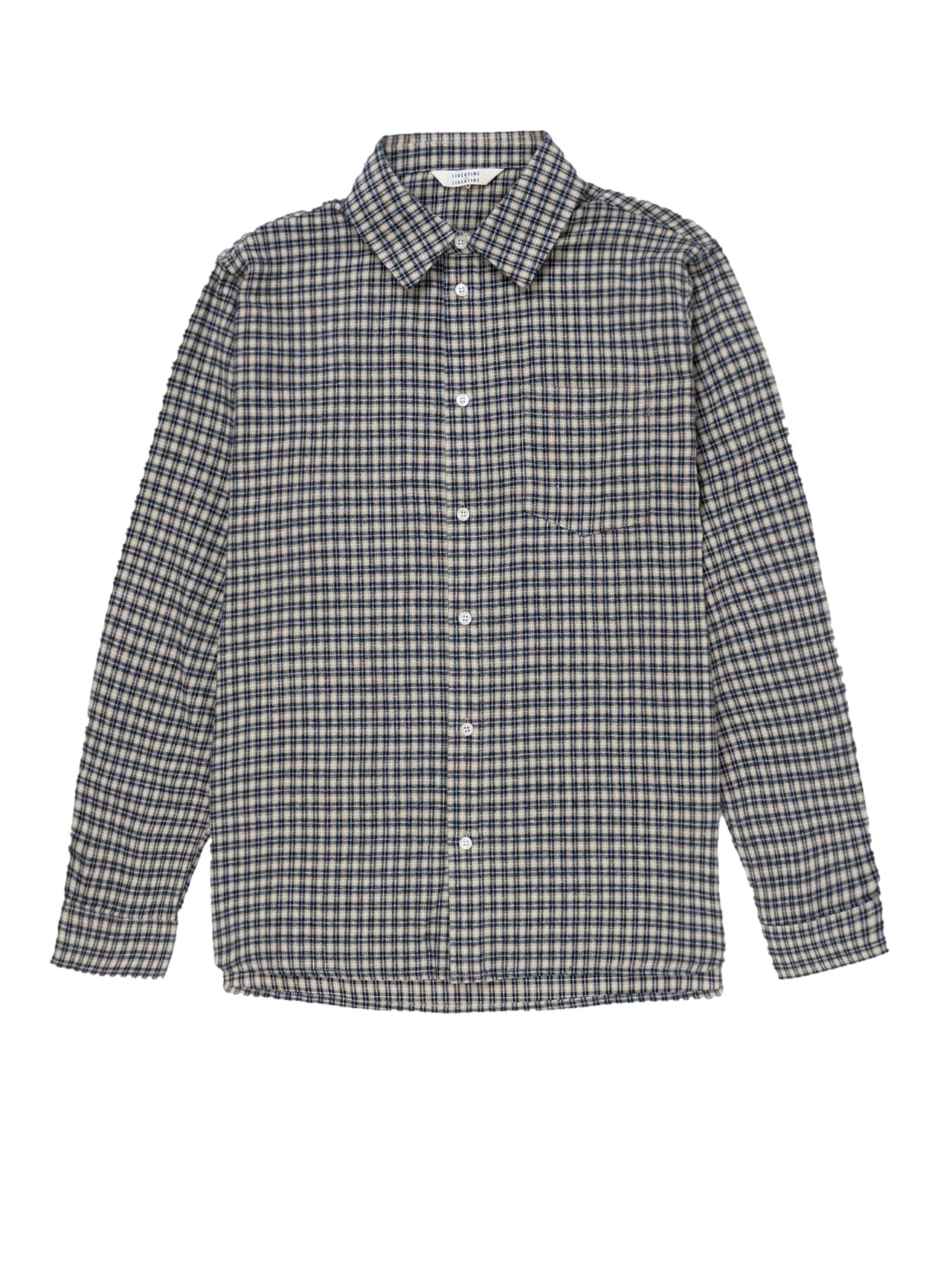 Libertine Libertine Navy rutete skjorte med knappestolpe og krage, laget av mykt bomullsstoff.