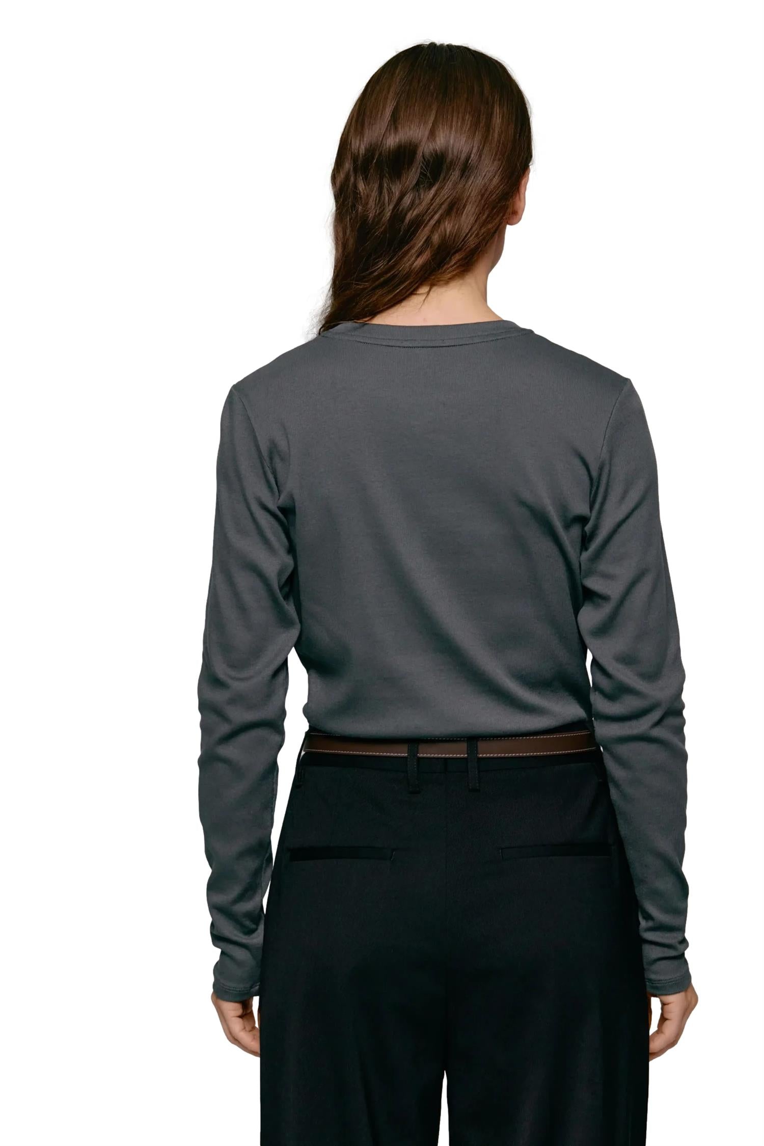 Julie Josephine Andrea Rib Longsleeve Longsleeve Mørkegrå - modostore.no