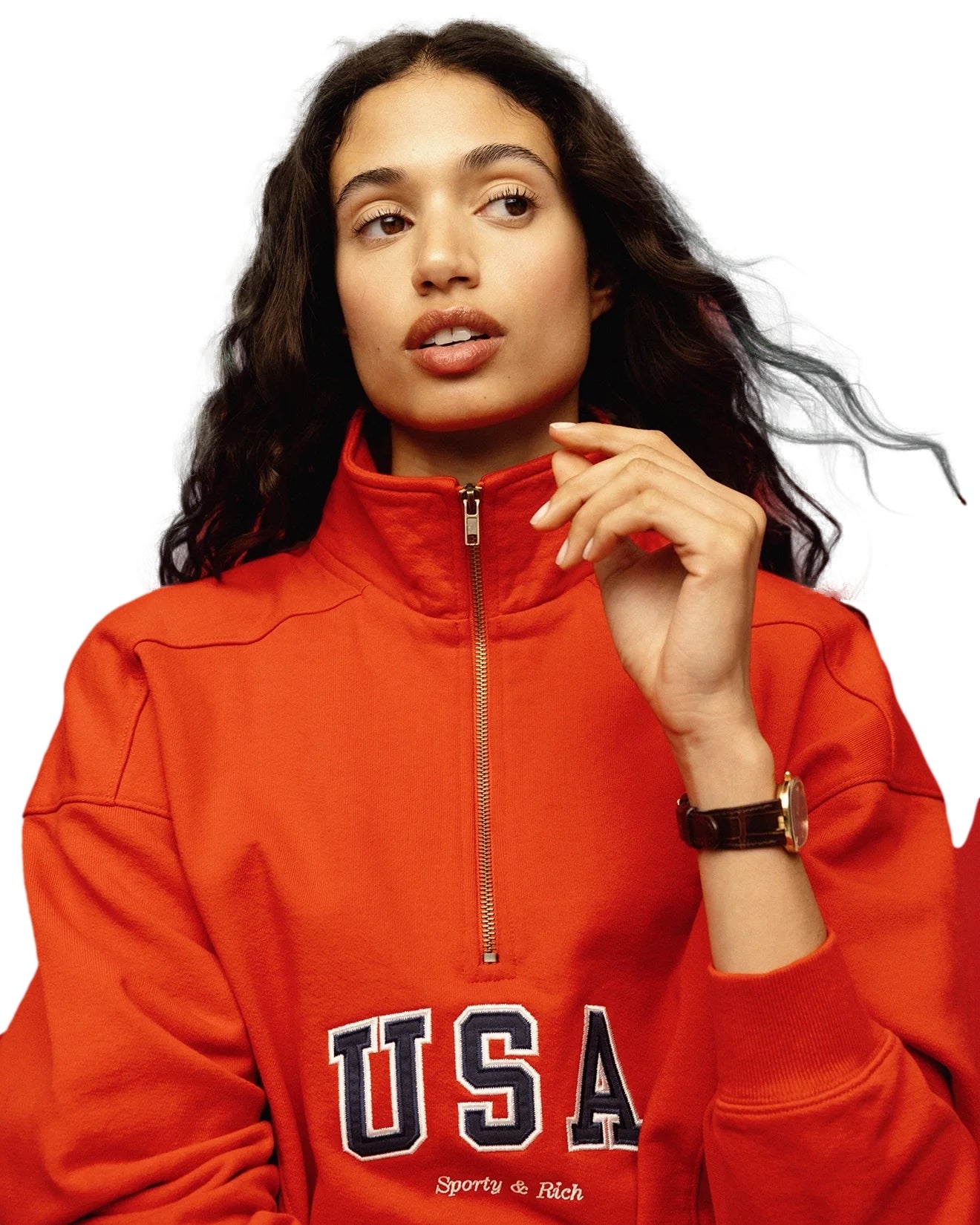 Sporty & Rich USA Quarter Zip Genser Rød - modostore.no