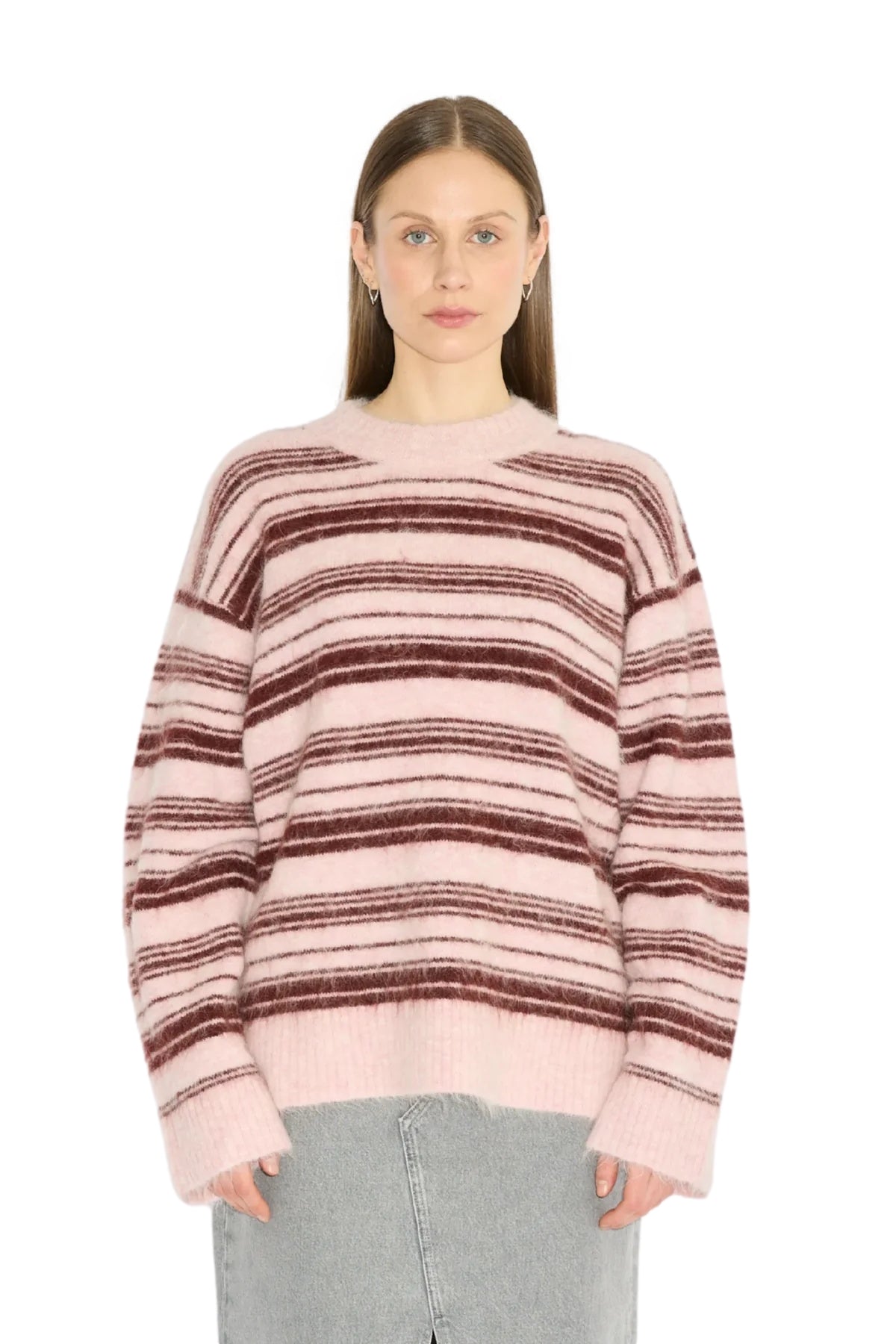 Holzweiler Fluffy Stripe Crew Genser Rosa Mønster