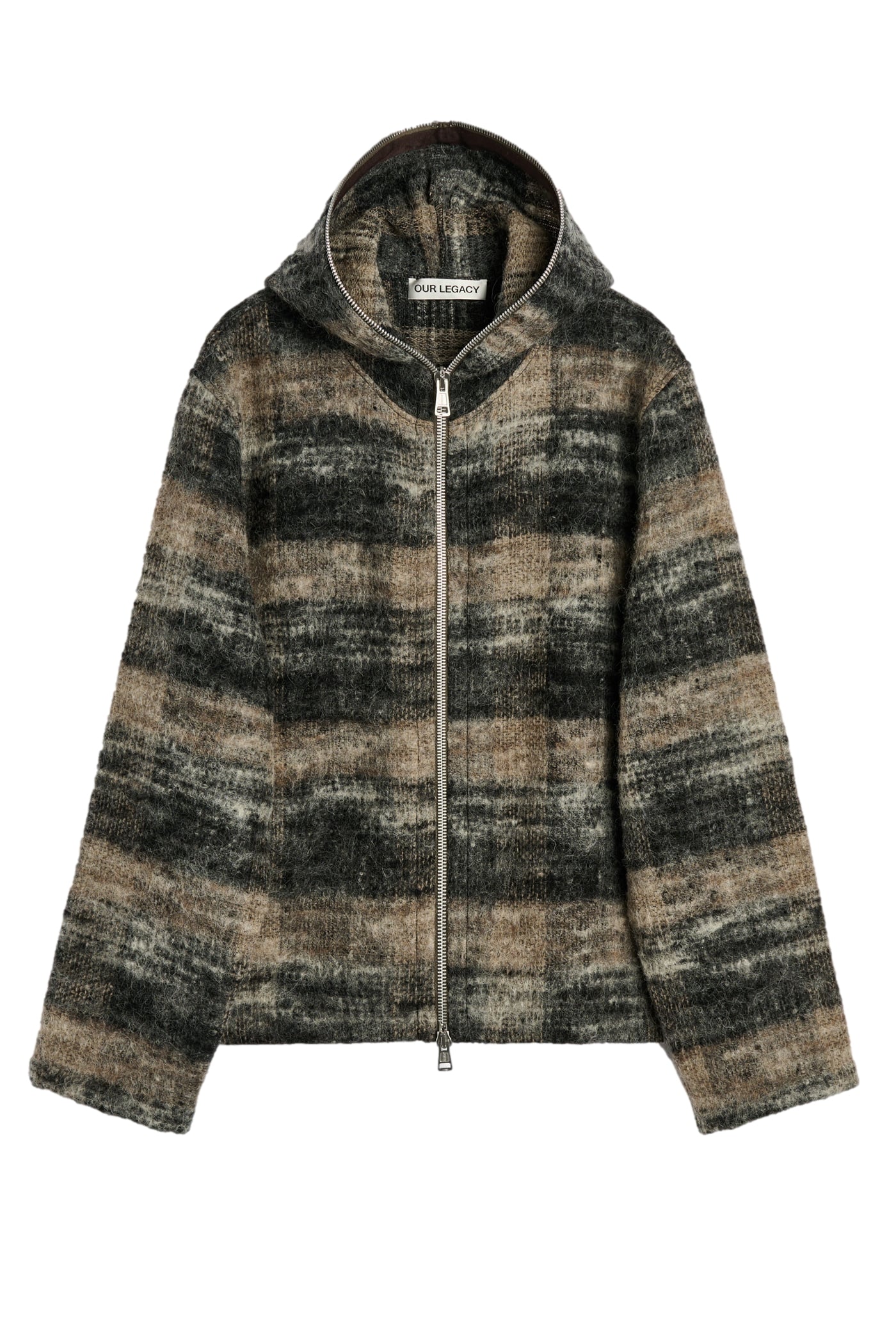 Our Legacy Full Zip Hood Hettegenser Brun Og Sort