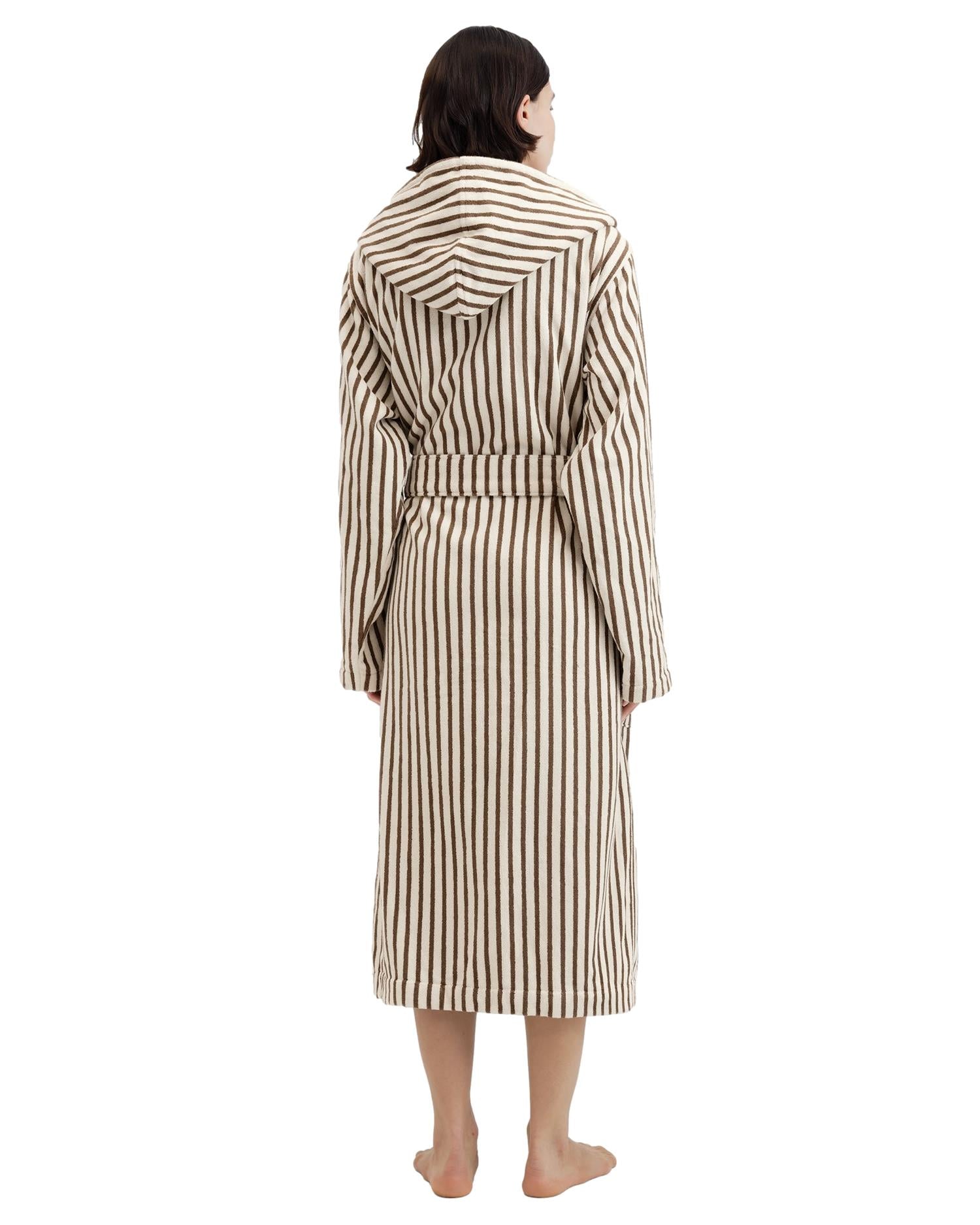 Tekla Hooded Bathrobe Kodiak Stripes Undertøy Morgenkåpe Hvit Og Brun