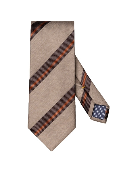 Eton Striped Woven Shantung Silk Tie Slips Beige Mønster