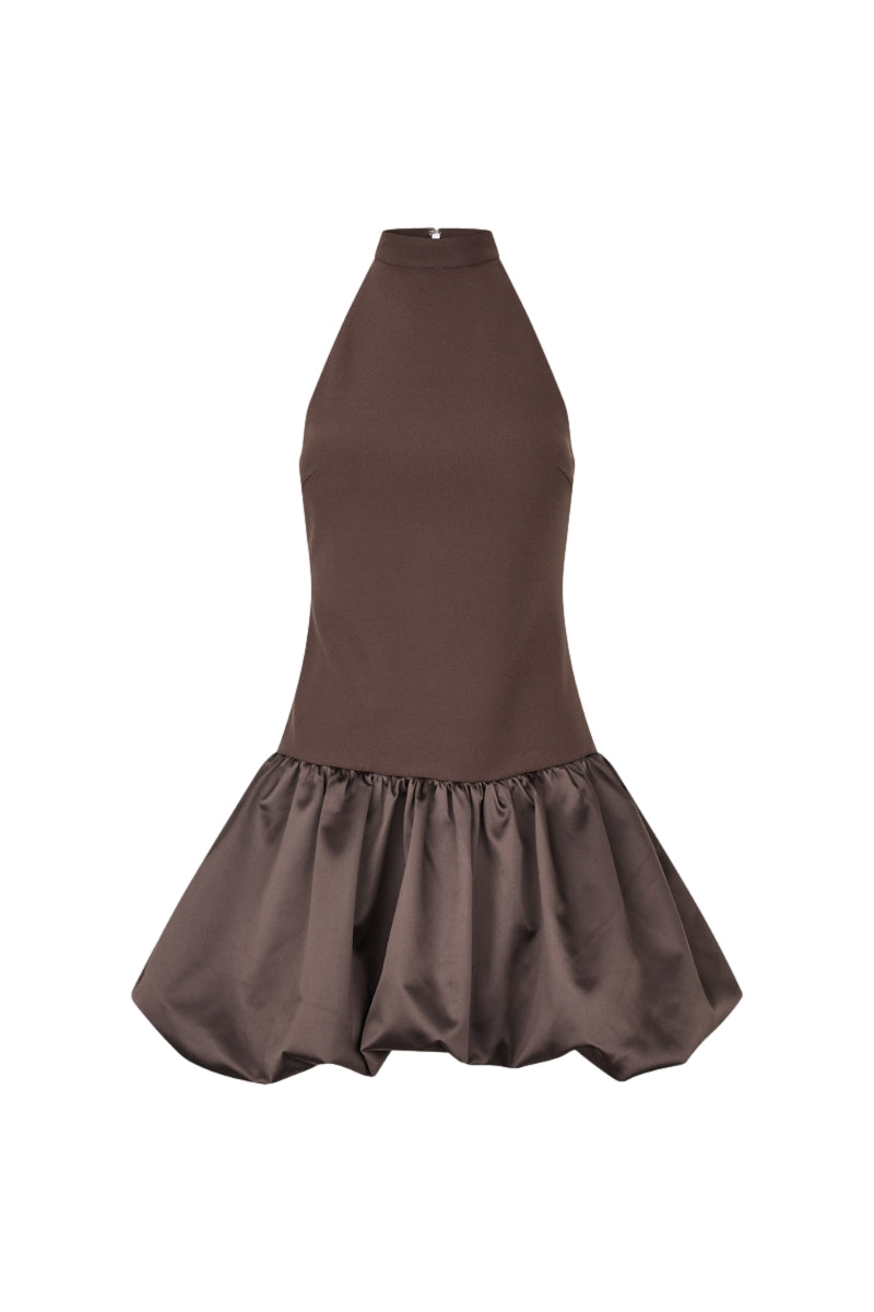 ROTATE Mini Peplum Dress Kjole Mørkebrun