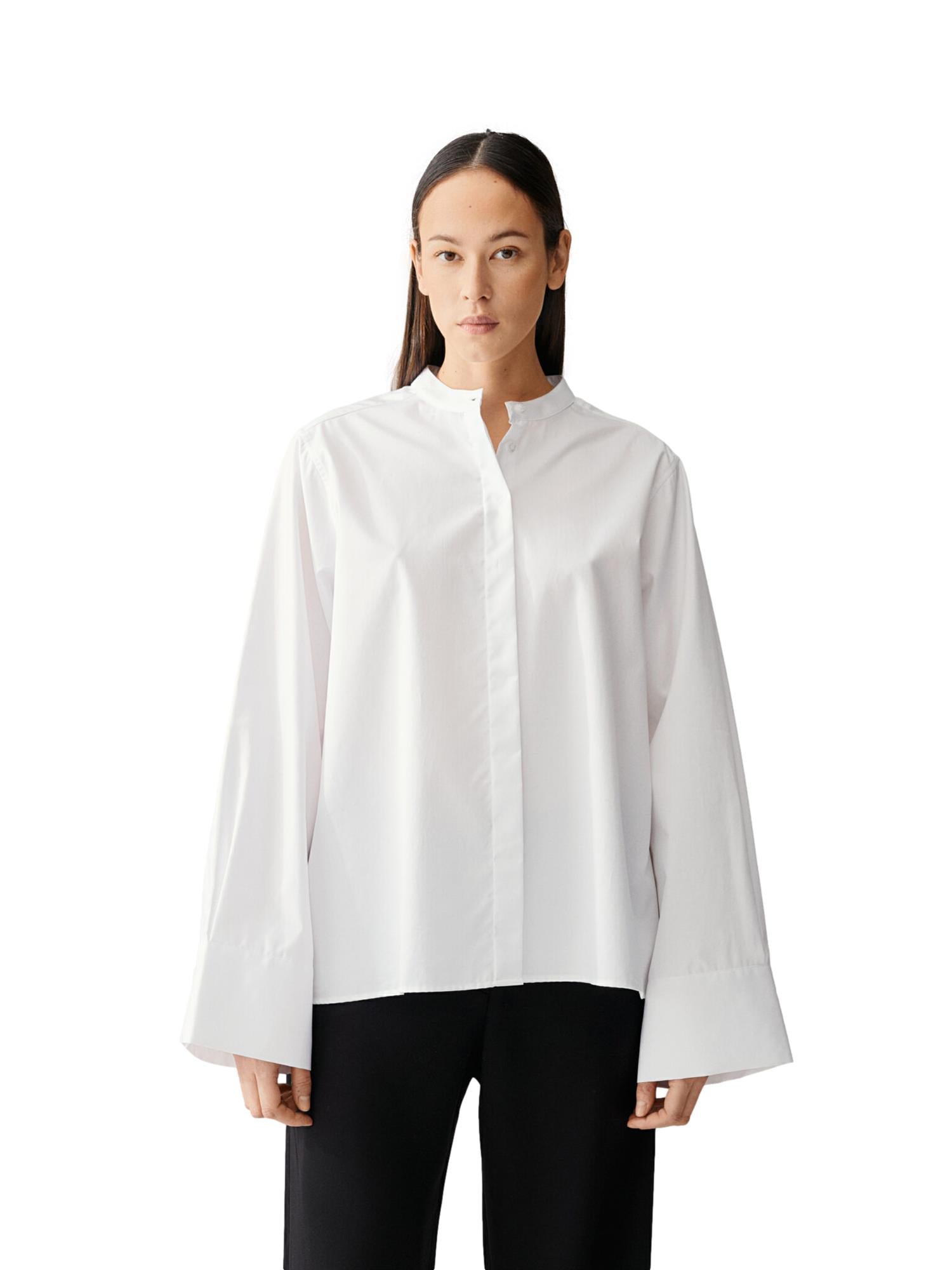 Julie Josephine Collarless Wide Sleeve Shirt Skjorte Hvit - modostore.no