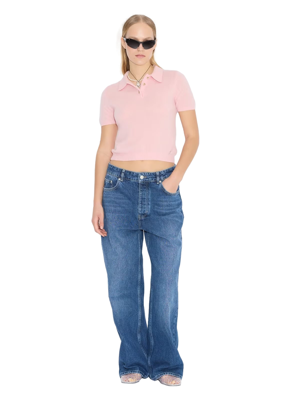 Holzweiler Cashmere Short Sleeve Polo Genser Rosa - modostore.no