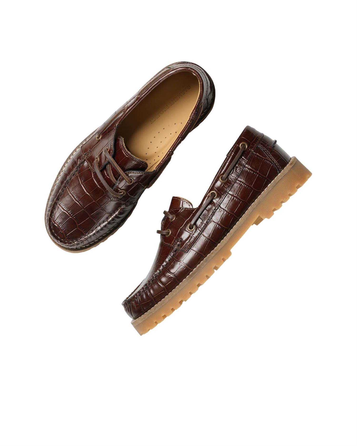 Garment Project Ollie Boat Shoe - Brown Croco Leather Sko Brun