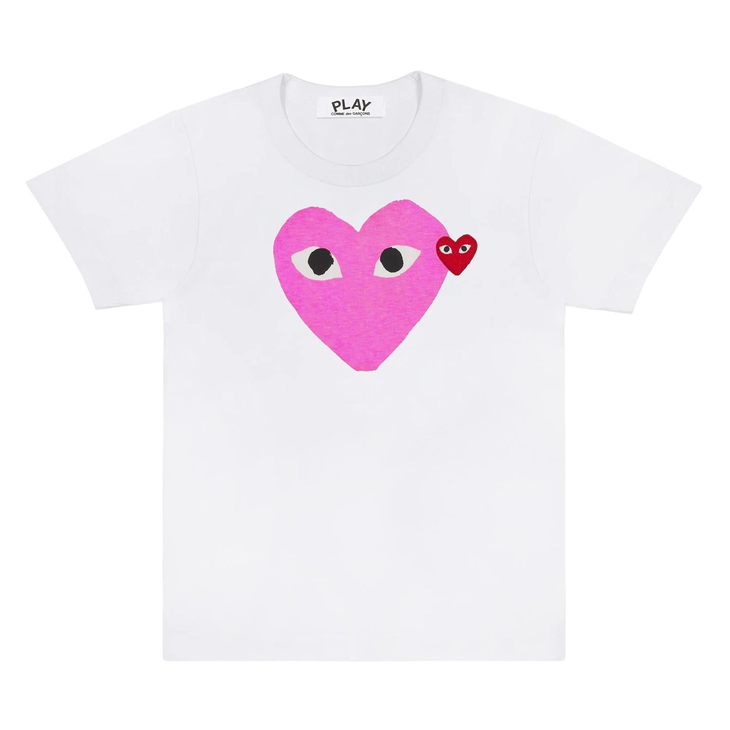 Comme des Garcons Play Unisex T-Shirt Big Logo Red Emblem T-shirt Hvit Og Rosa - modostore.no