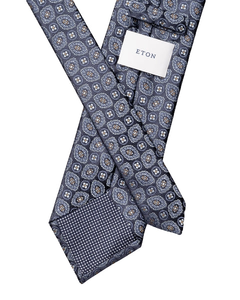 Eton Medallion Woven Slik Tie Slips Blå