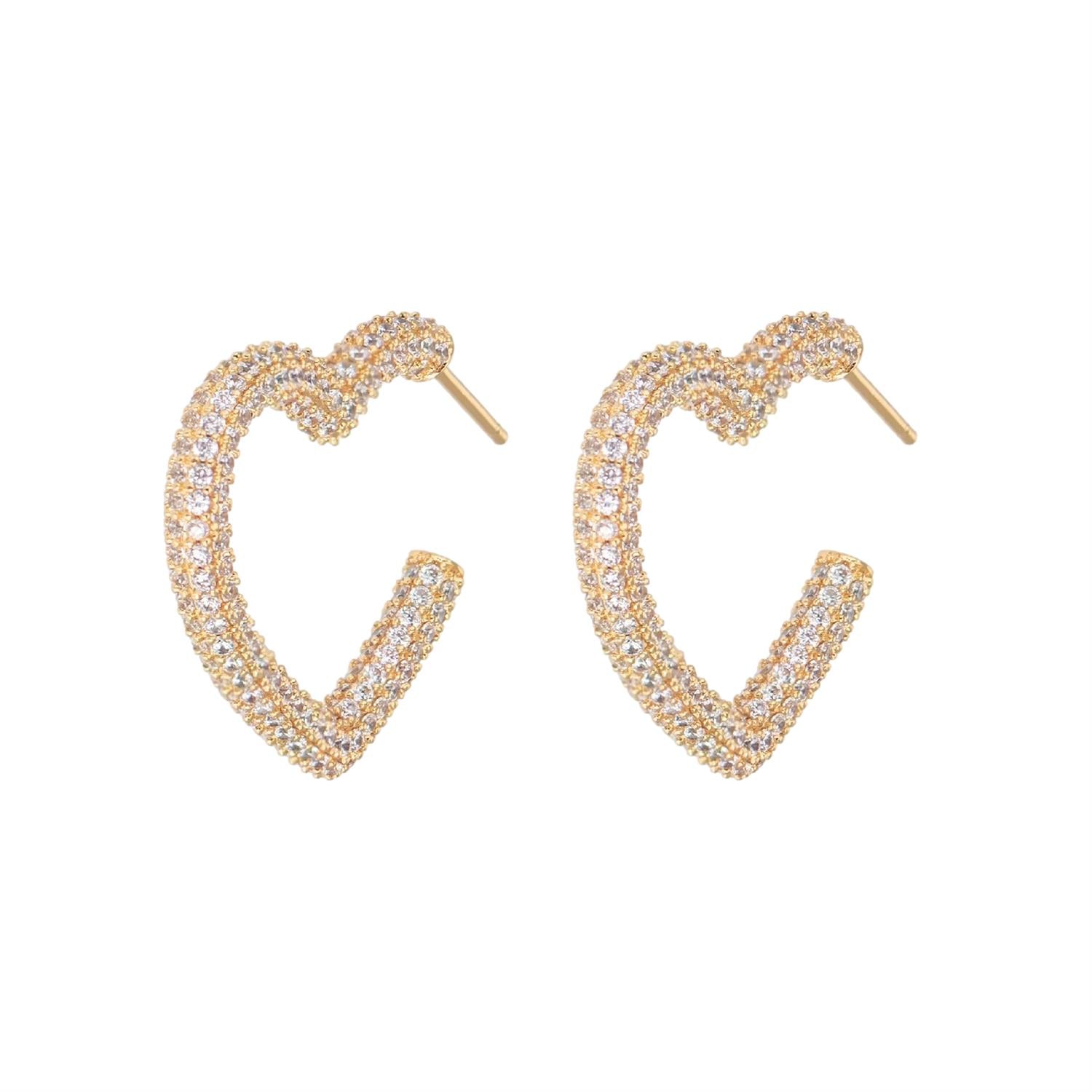 Emilia by Bon Dep Stone Covered Heart Hoops Øredobber Hvit - modostore.no