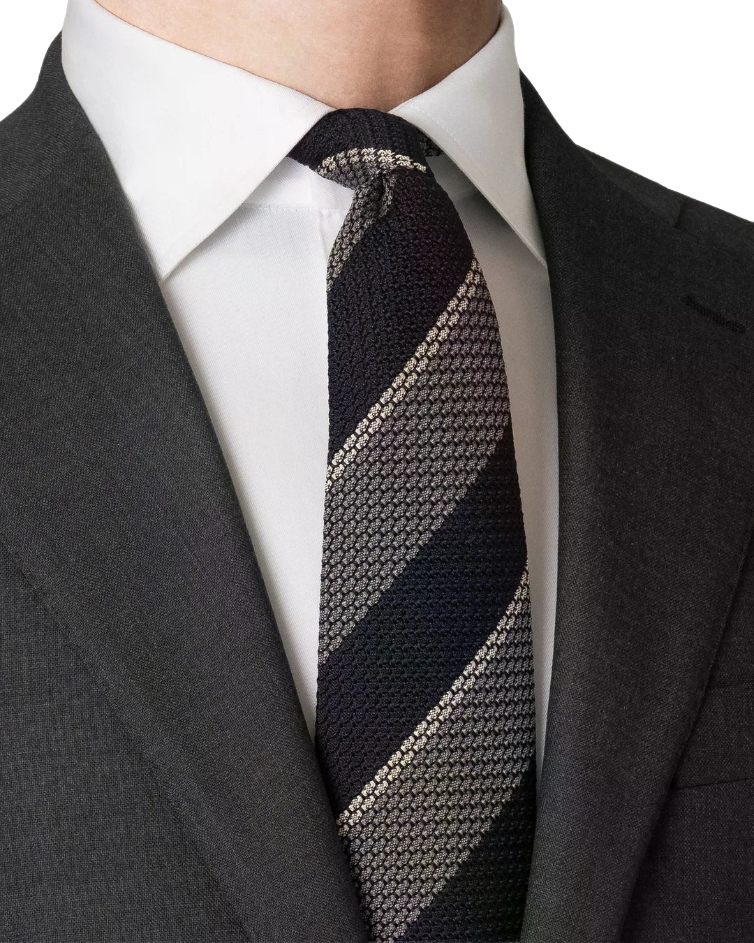 Eton Striped Grenadine Silk Tie Slips Mørk Blå Melert