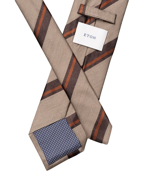 Eton Striped Woven Shantung Silk Tie Slips Beige Mønster