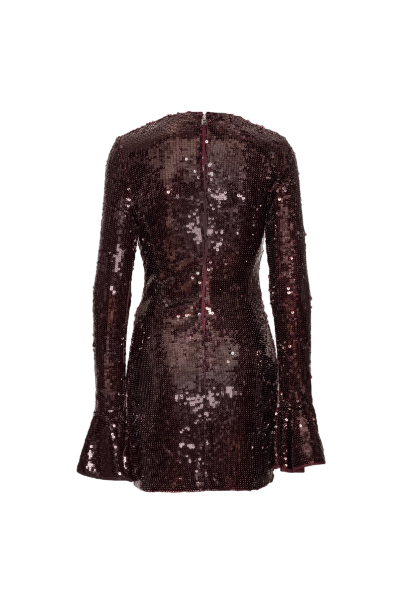 ROTATE Sequins Ls Mini Dress Kjole Burgunder - modostore.no