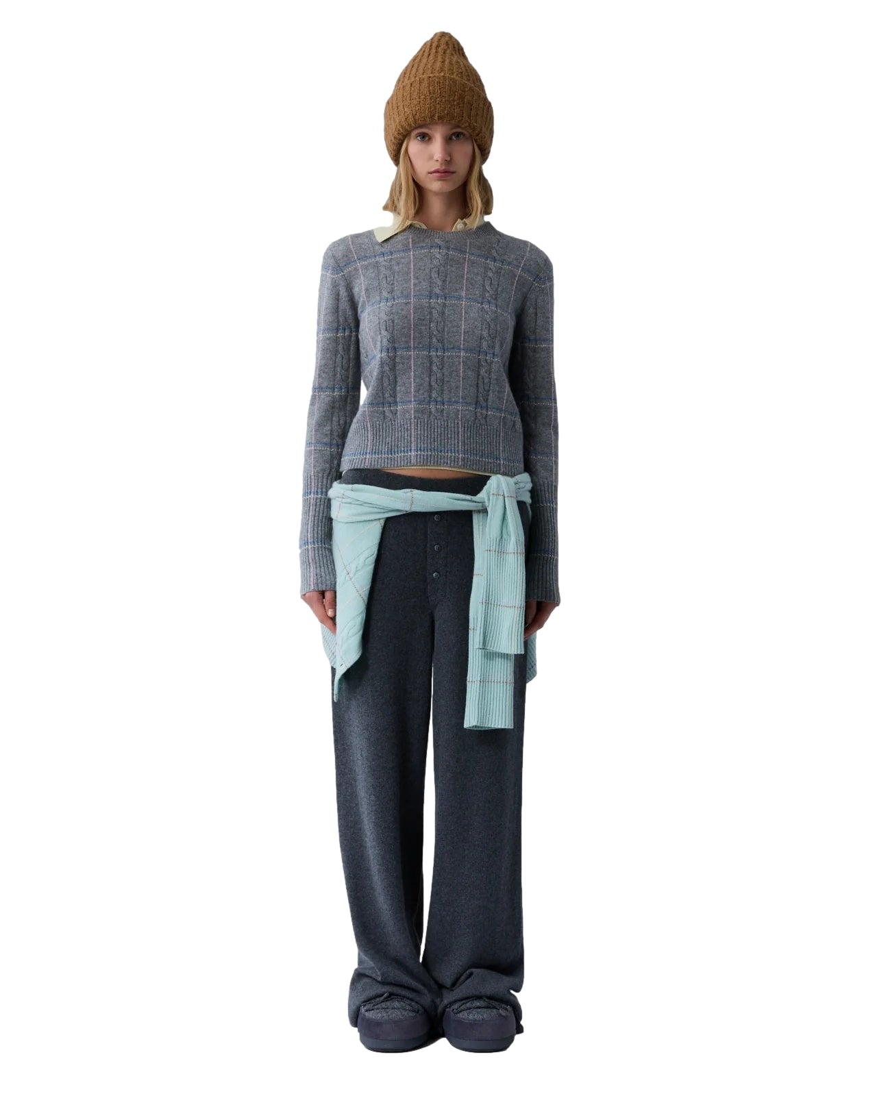 Guest In Residence Shrunken Check Crew Genser Grå Mønster