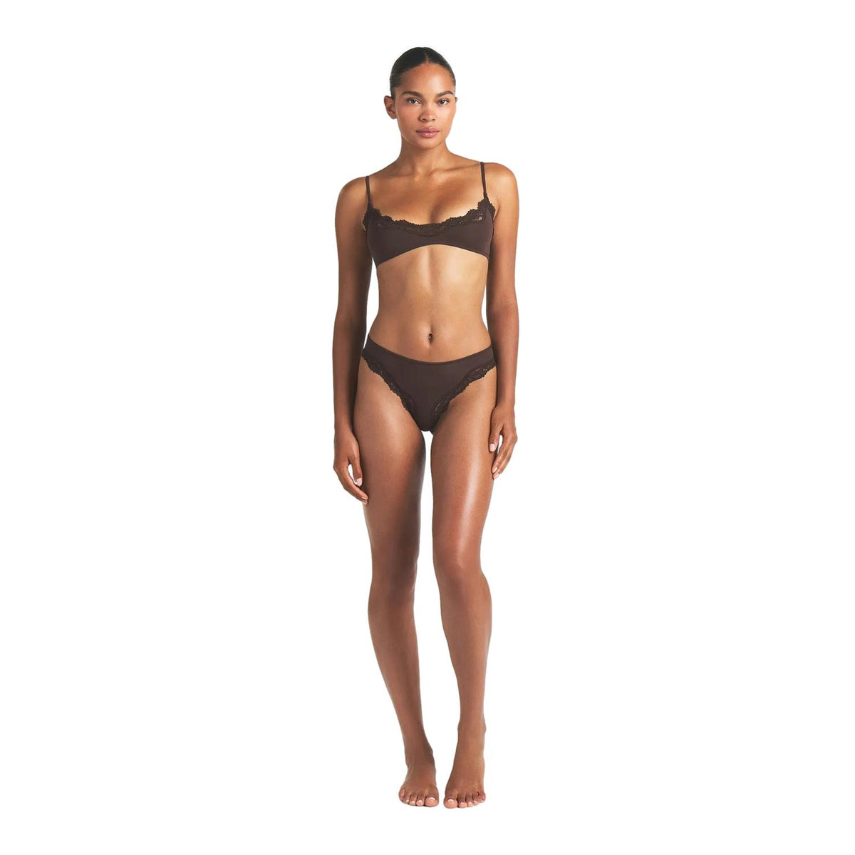 SKIMS Fits Everybody Lace Scoop Bralette i espresso, brun blonde-BH uten polstring