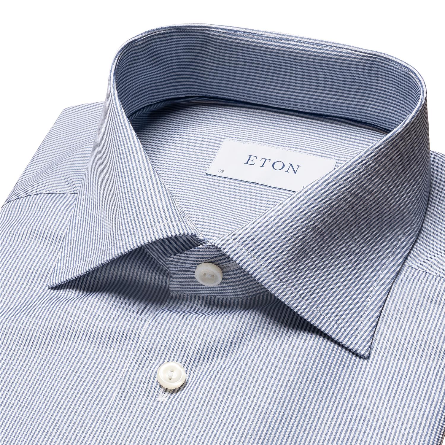 Eton Fine Stripe Signature Twill Shirt Skjorte Stripet Mørkeblå - modostore.no