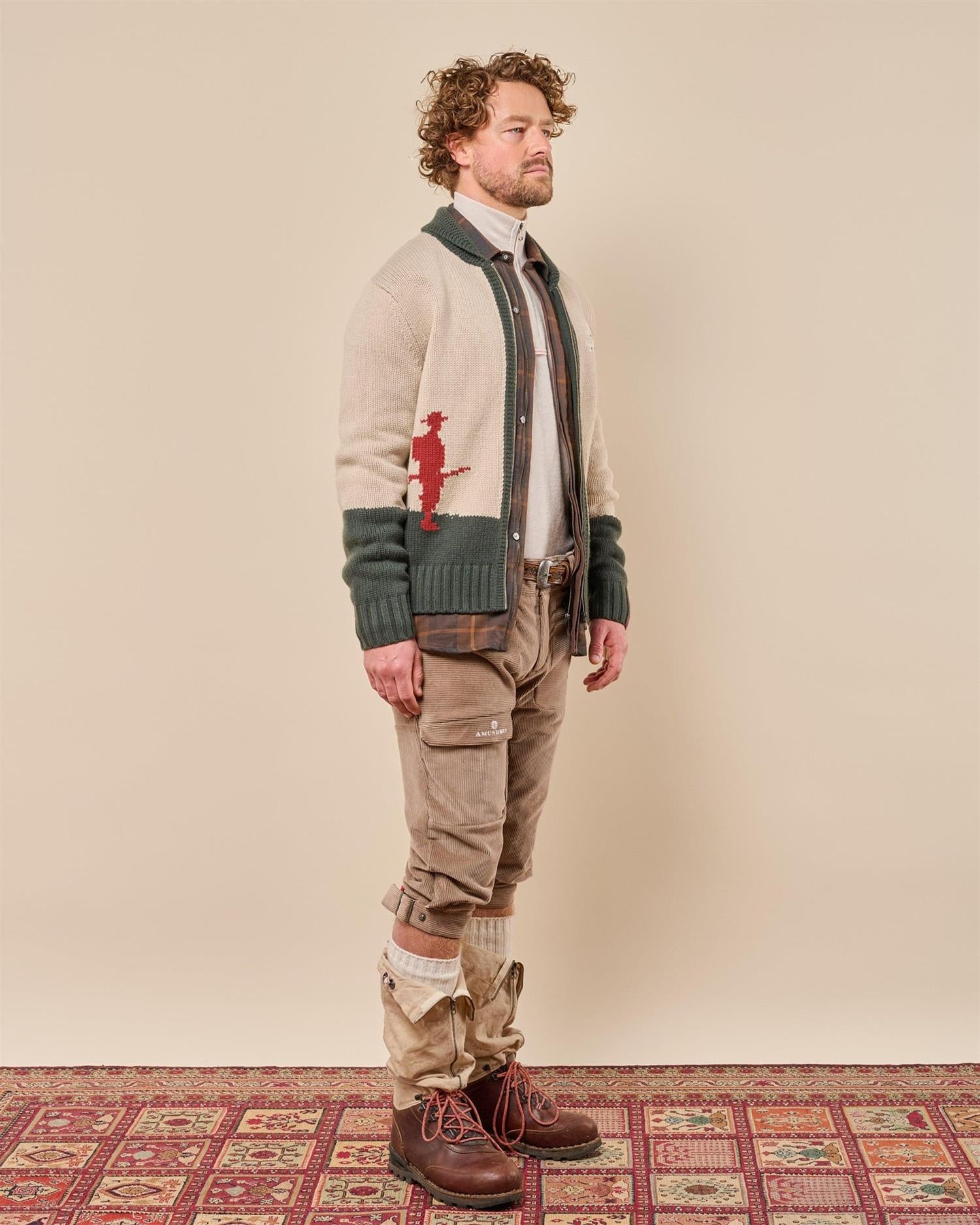 Amundsen Huntsman Cardigan Mens Cardigan Beige Mønster