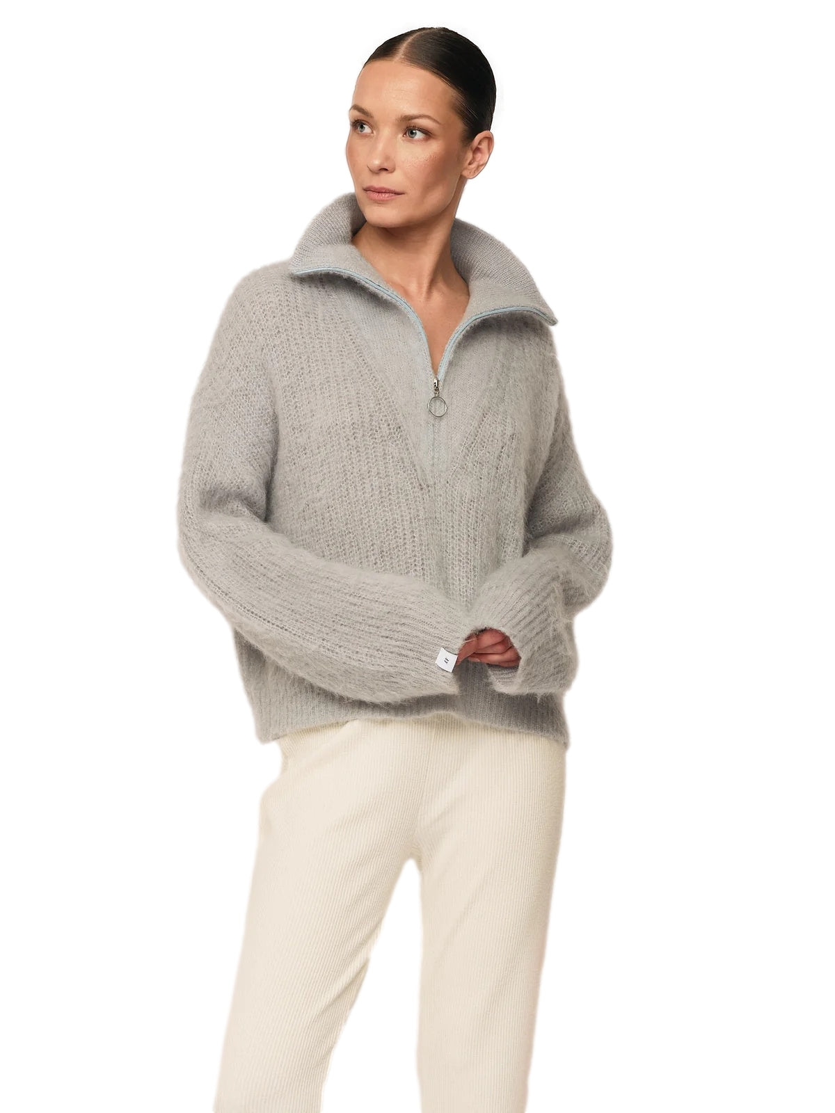 Once Untold Florie Brushed zip knit Genser Lyseblå - modostore.no