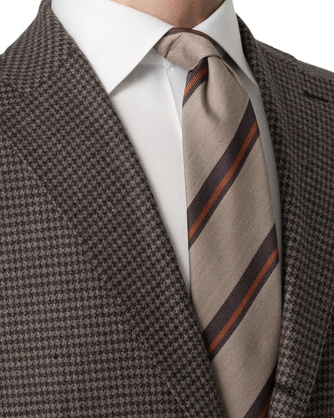 Eton Striped Woven Shantung Silk Tie Slips Beige Mønster
