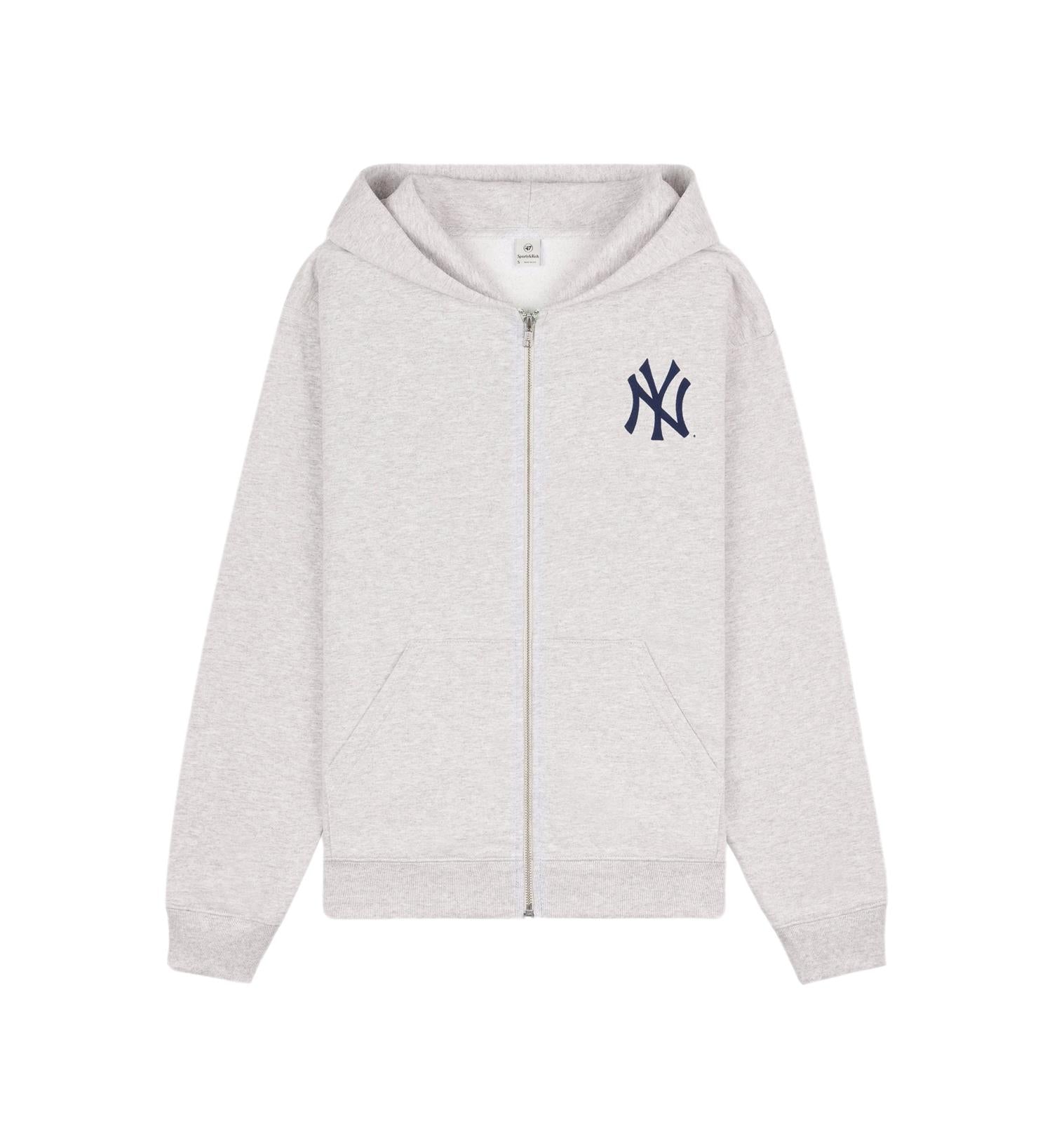 Sporty & Rich Yankees Serif Zip Hoodie Hettegenser Lys Grå Melert - modostore.no