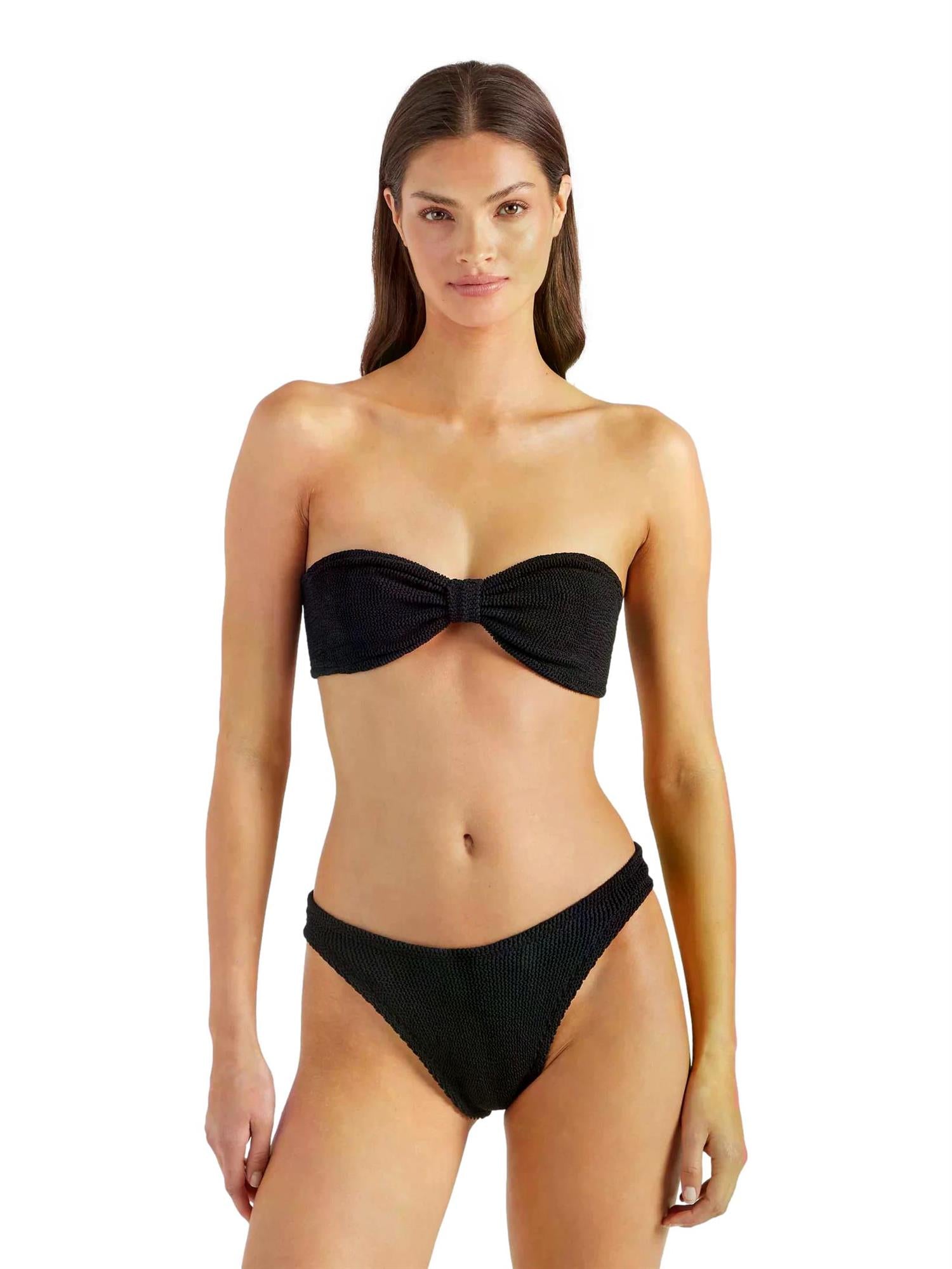 Sort Hunza G Jean Bikini vist i helfigurbotn med høye ben og bredt midjebånd, laget av stretchmateriale.